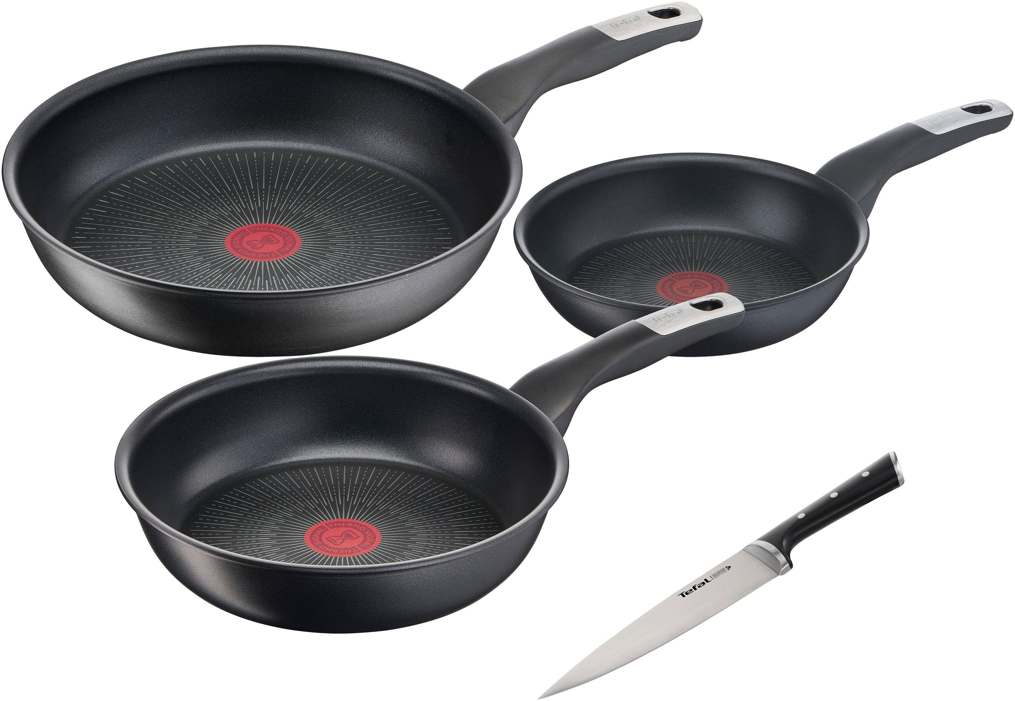 Tefal Pfannen-Set Tefal G25592_K2320214 Unlimited 4-tlg), (Set, inkl. Kochmesser Ice Antihaftversiegelung, Thermo-Signal, kratzfeste Force