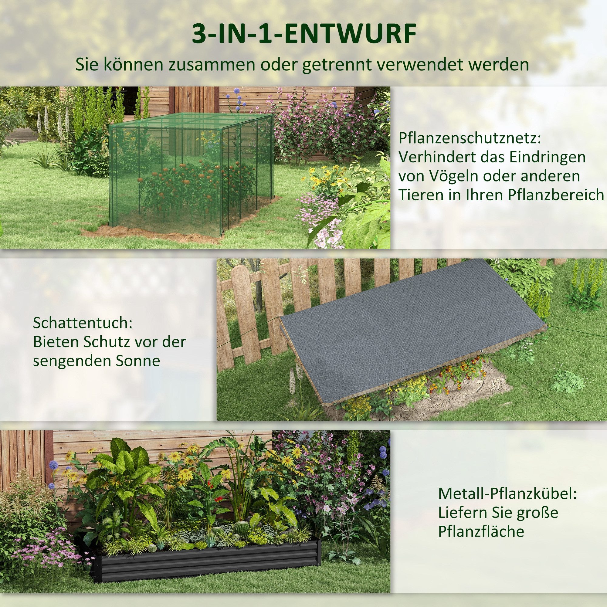 MC Star Hochbeet Hochbeet mit Vogelschutznetz und Sonnenschutz (Metall-Gehäuse, 230x110x110 cm, Grau/Grün/Schwarz) – Bild 3 von 5