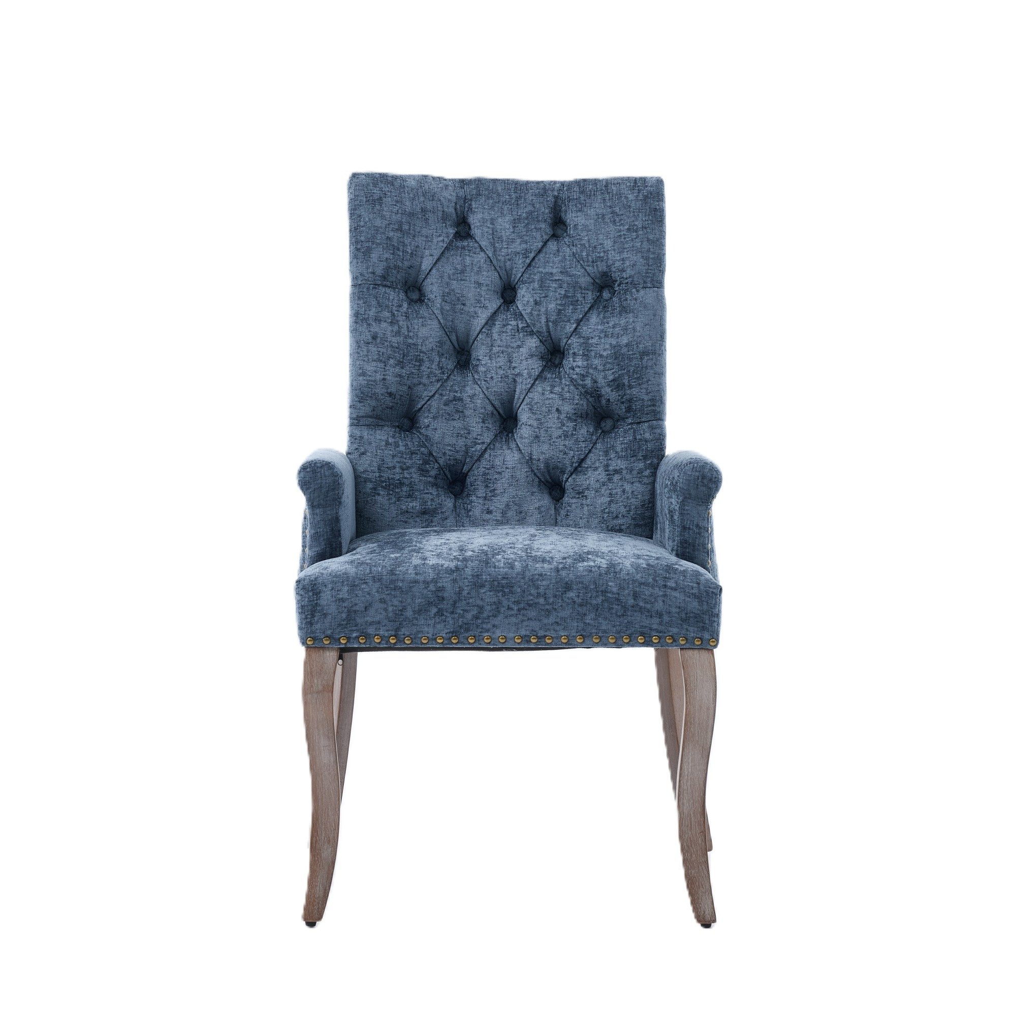 BBWL Sessel Esszimmerstuhl gepolstert mit Armlehnen Massivholzbeine getuftet, Chenille, elegant bequem langlebig stabil
