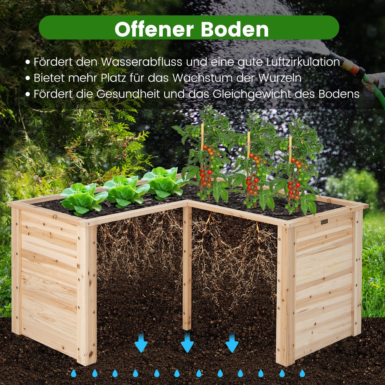 COSTWAY Flower Box, L-shaped Raised Bed, made of fir wood, 120x120x63cm
