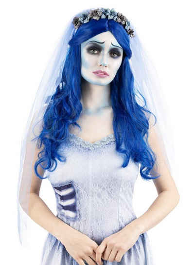 Smiffys Kostüm-Perücke Corpse Bride Emily Perücke, Blaue Langhaarperücke der toten Braut aus dem Tim Burton-Film