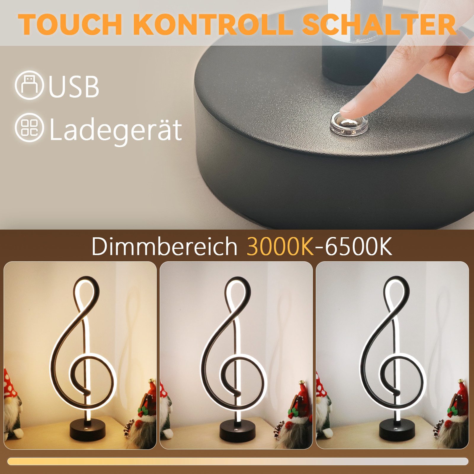 Nettlife LED Tischleuchte Nachttischlampe Kabellos Touch Dimmbar Schwarz Ak günstig online kaufen