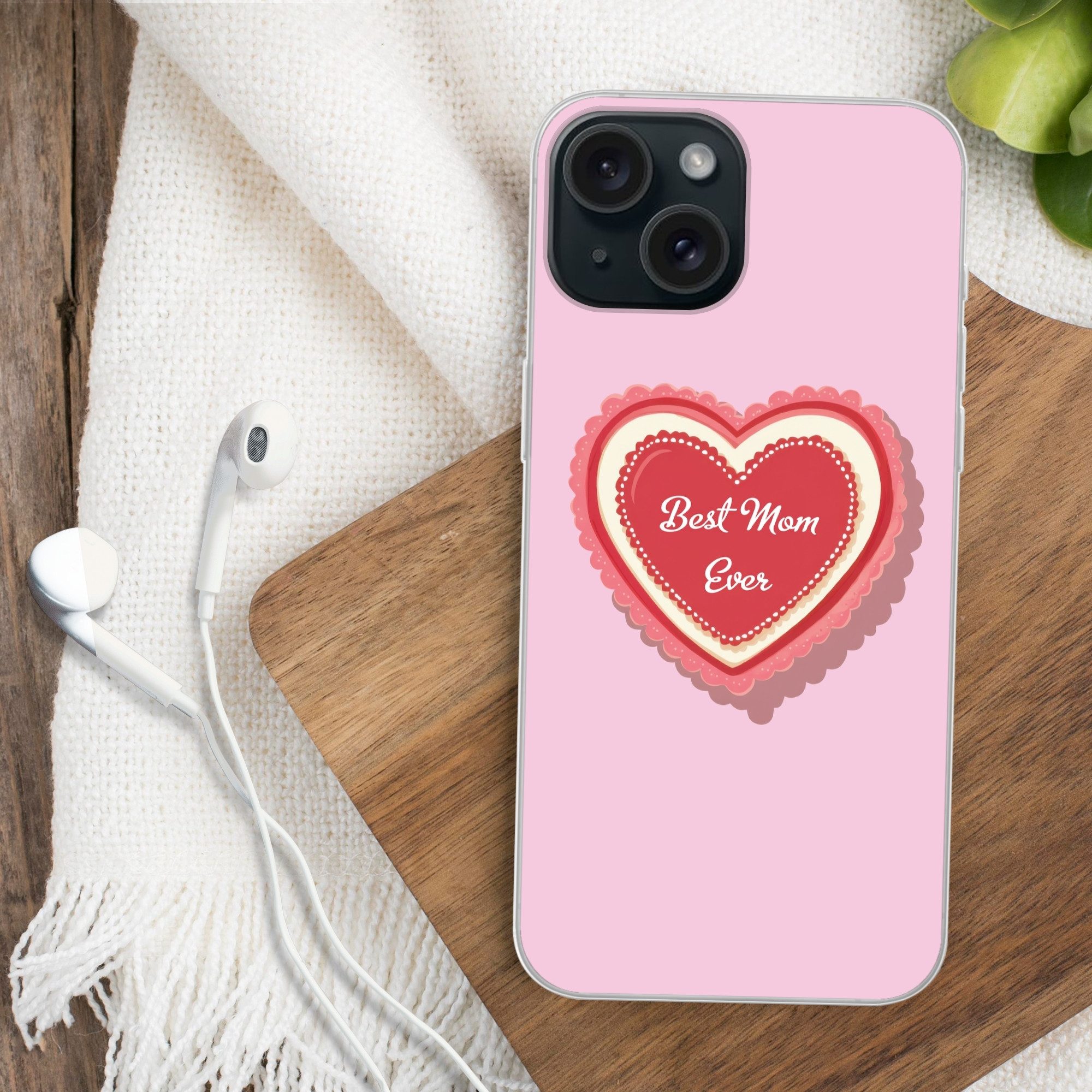 MuchoWow Handyhülle für Apple iPhone 15 Text - Herz - Mutter - Rosa, Smartphone-Bumper, Print, Handy Schutzhülle Dünn