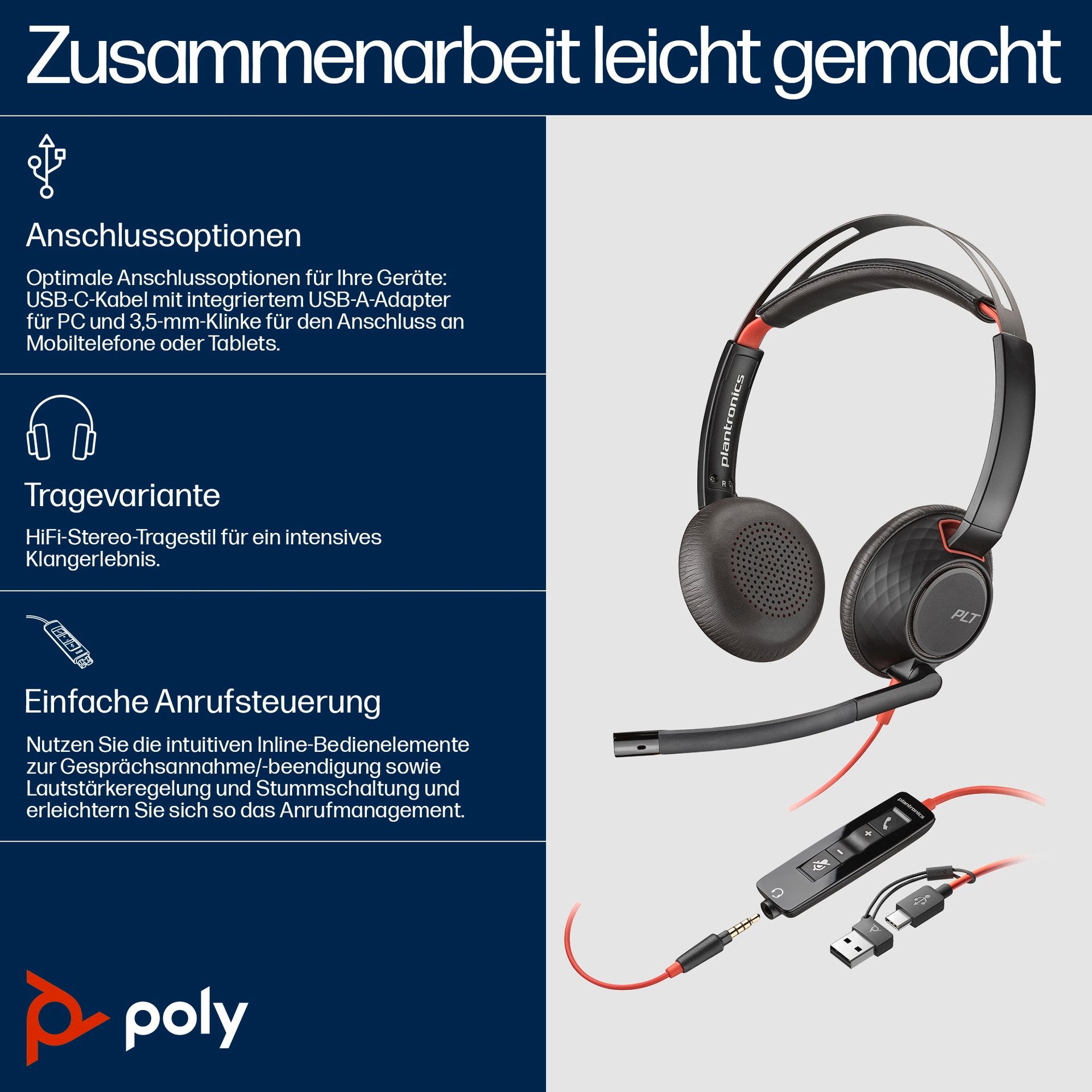 Blackwire C5220 Stereo USB-C/A On-Ear-Kopfhörer