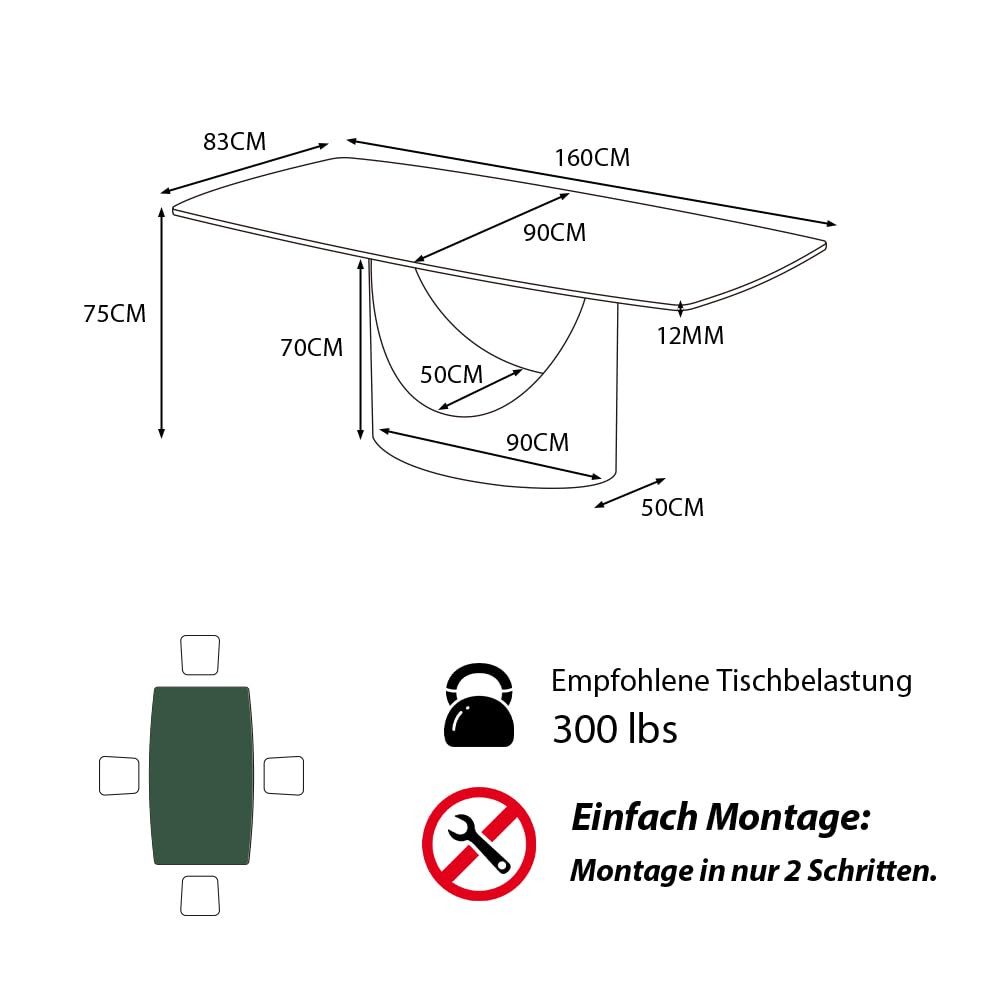 POVISON Esstisch mit U-Form Beine, Esszimmertisch günstig online kaufen
