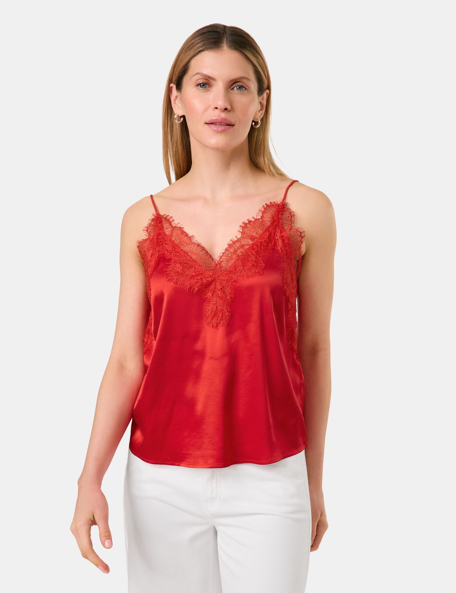 Taifun Kurzarmbluse – Elegantes Spaghettiträger-Top mit Spitzendetail Spaghettiträger