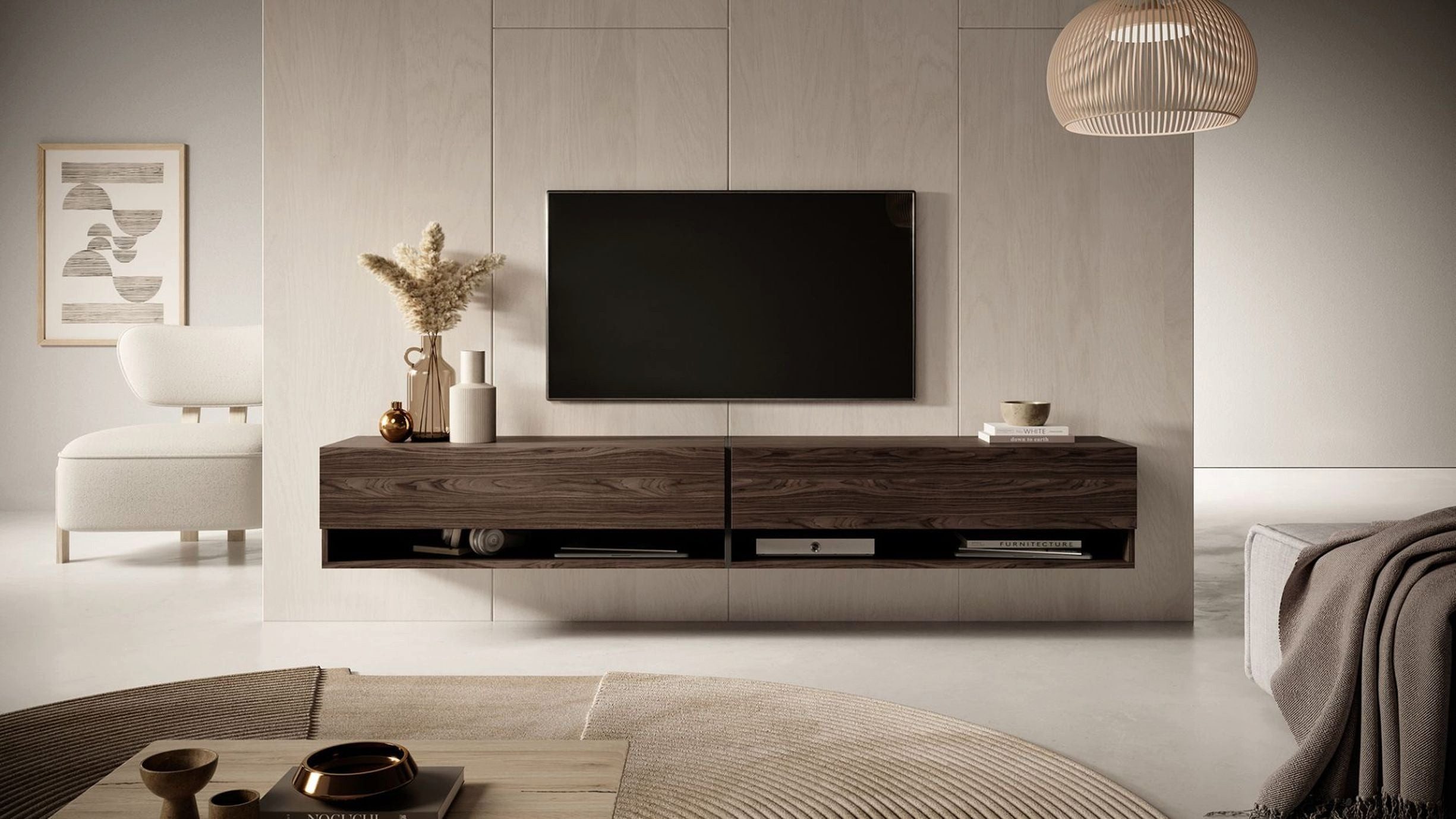 Selsey TV-Schrank MIRRGO hängend, 2-türig mit 2 offenen Fächern, 200 cm