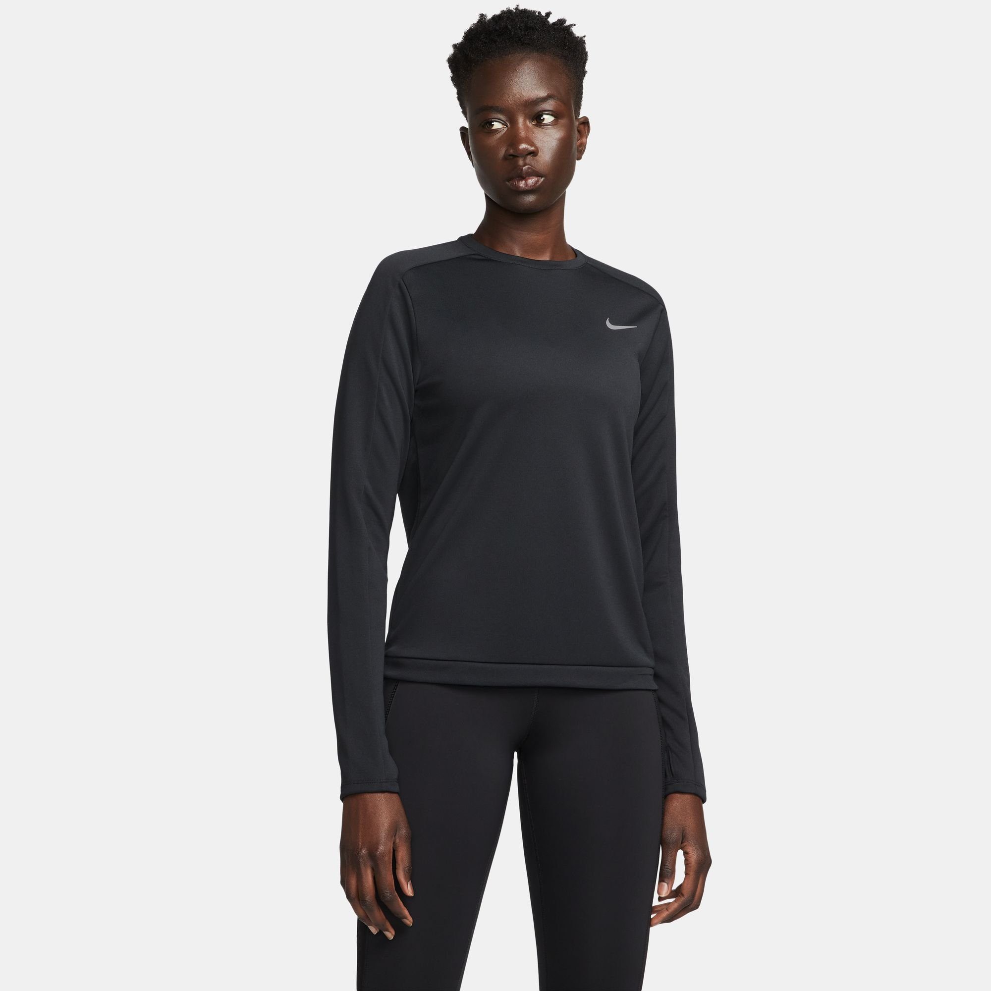 Nike Laufshirt SILV RUNNING BLACK/REFLECTIVE DRI-FIT TOP CREW-NECK WOMEN'S