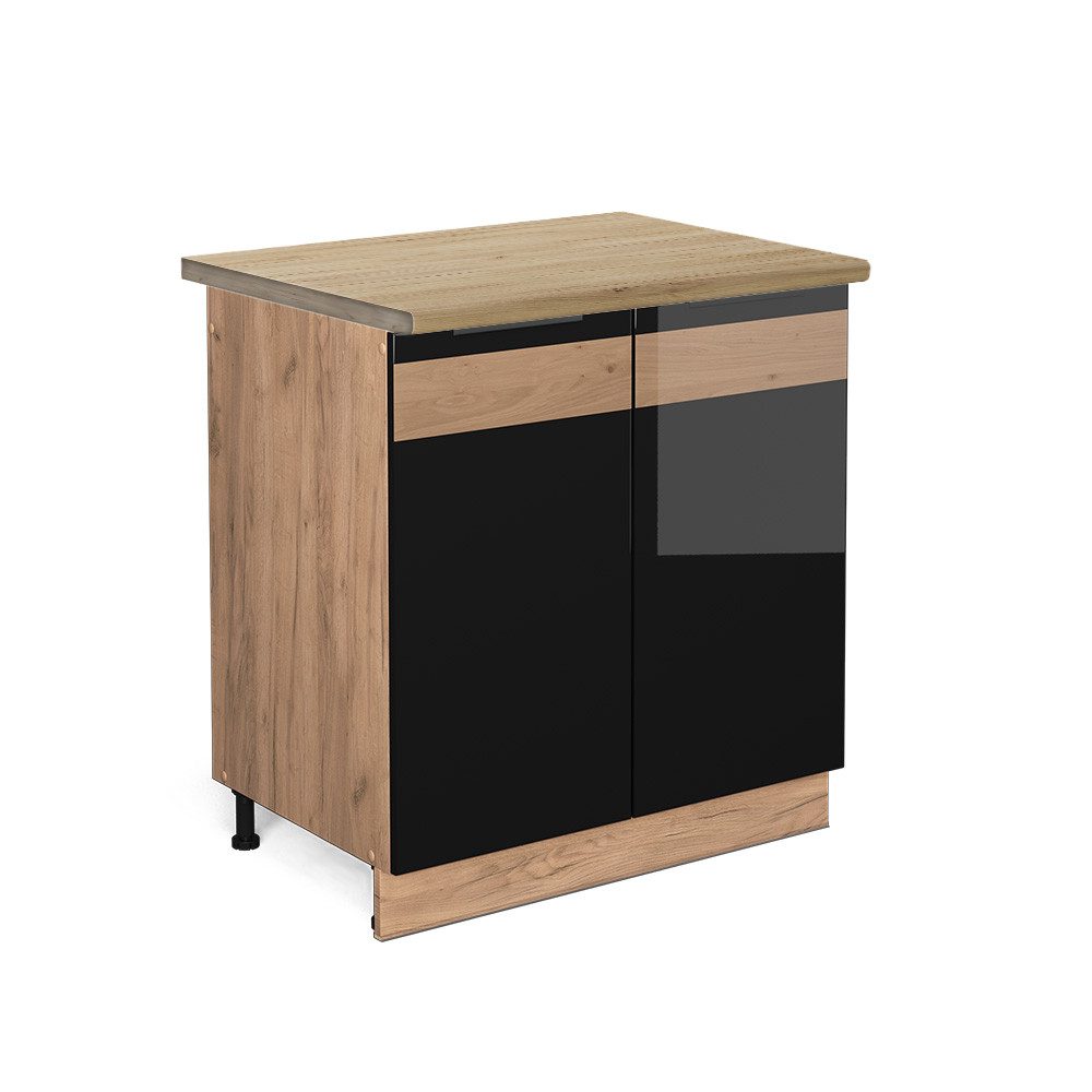 Vicco Spülenunterschrank Fame-Line, Schwarz Eiche hochglanz/Goldkraft günstig online kaufen