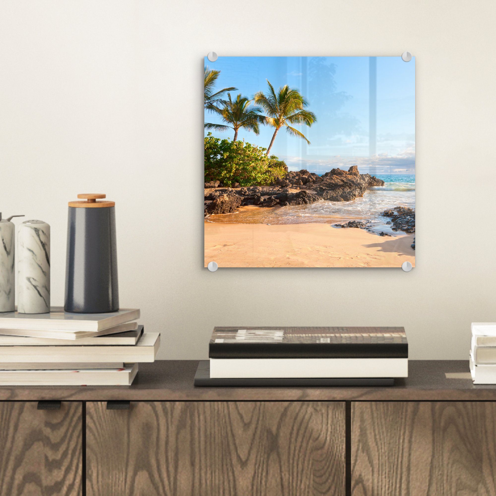 - Glasbilder Foto St), Glas Strand - auf auf (1 Tropische Bilder MuchoWow von am Maui, Palmen - Acrylglasbild Glas Wandbild Wanddekoration