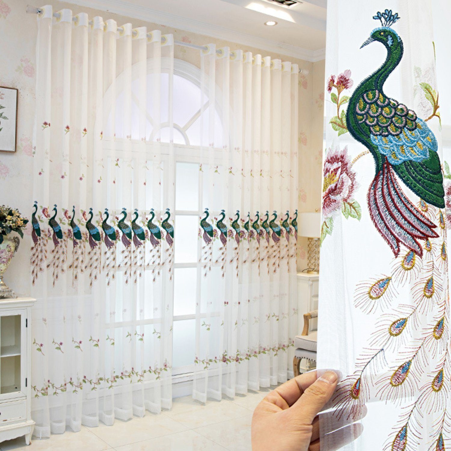 BYSURE Gardine (2 St), Ösen, halbtransparent, Polyester, Gestickter Vorhang günstig online kaufen