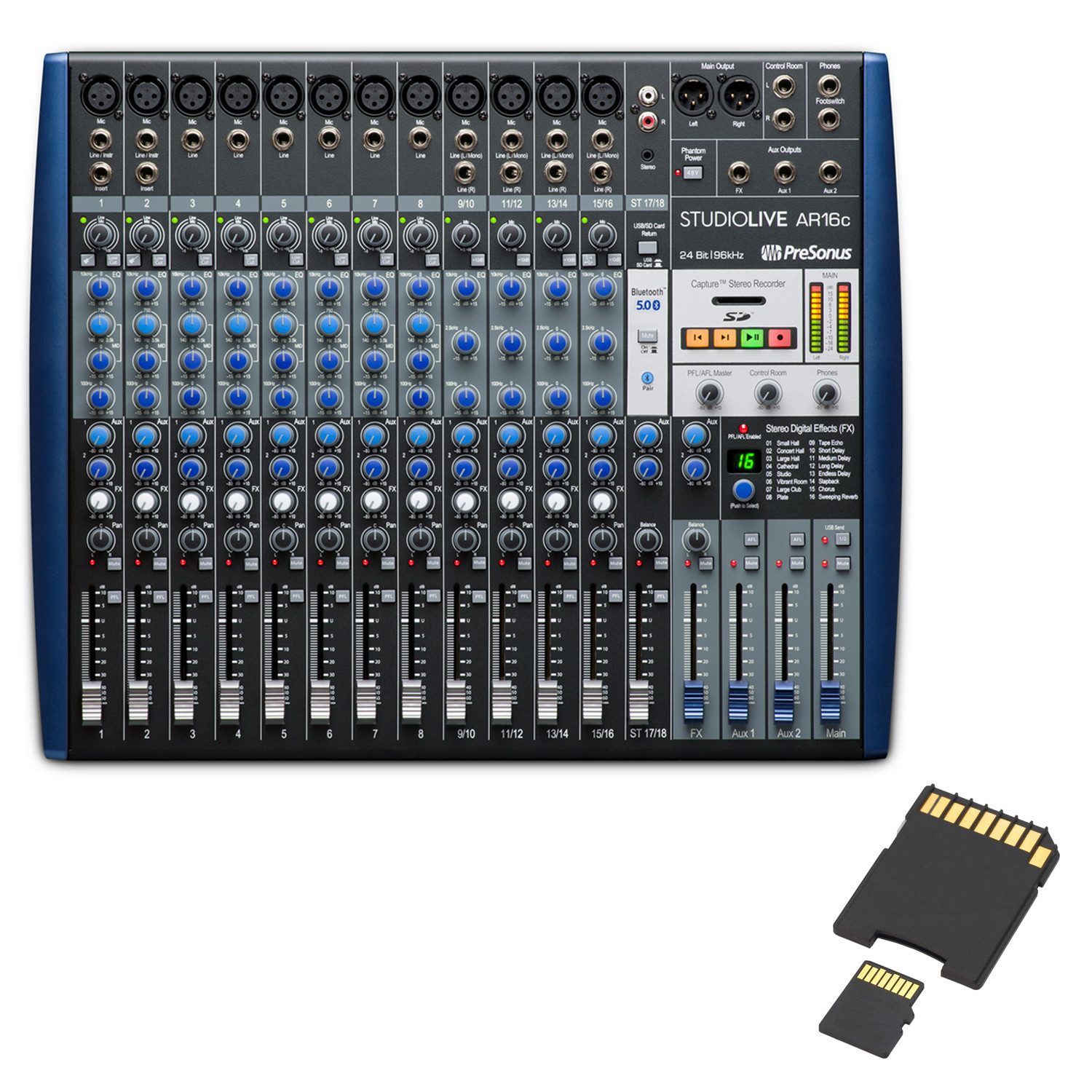 Presonus Mischpult AR16c, (Studiolive, Hybrid-Mixer, USB, 18-Kanal, Analog), mit keepdrum Speicherkarte