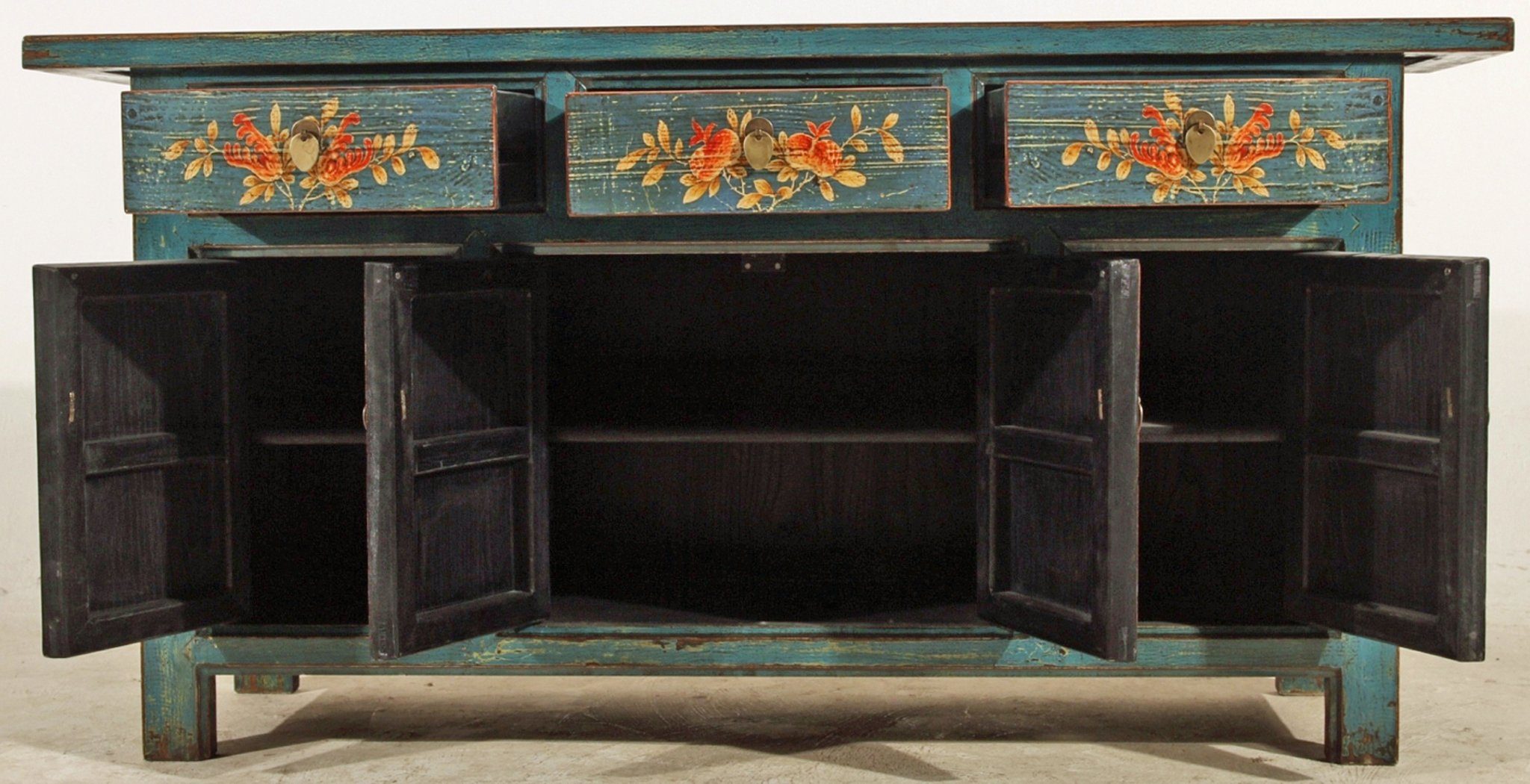 OPIUM OUTLET Sideboard Kommode Vintage Möbel mit authentischen Motiven (Asia Asiatisch Chinesisch Orientalisch Antik-Stil shabby-chic, aus Holz, Schrank Hochzeitsschrank Anrichte Büffet Vitrine), B x T x H: 170 x 45 x 85 cm, komplett montiert