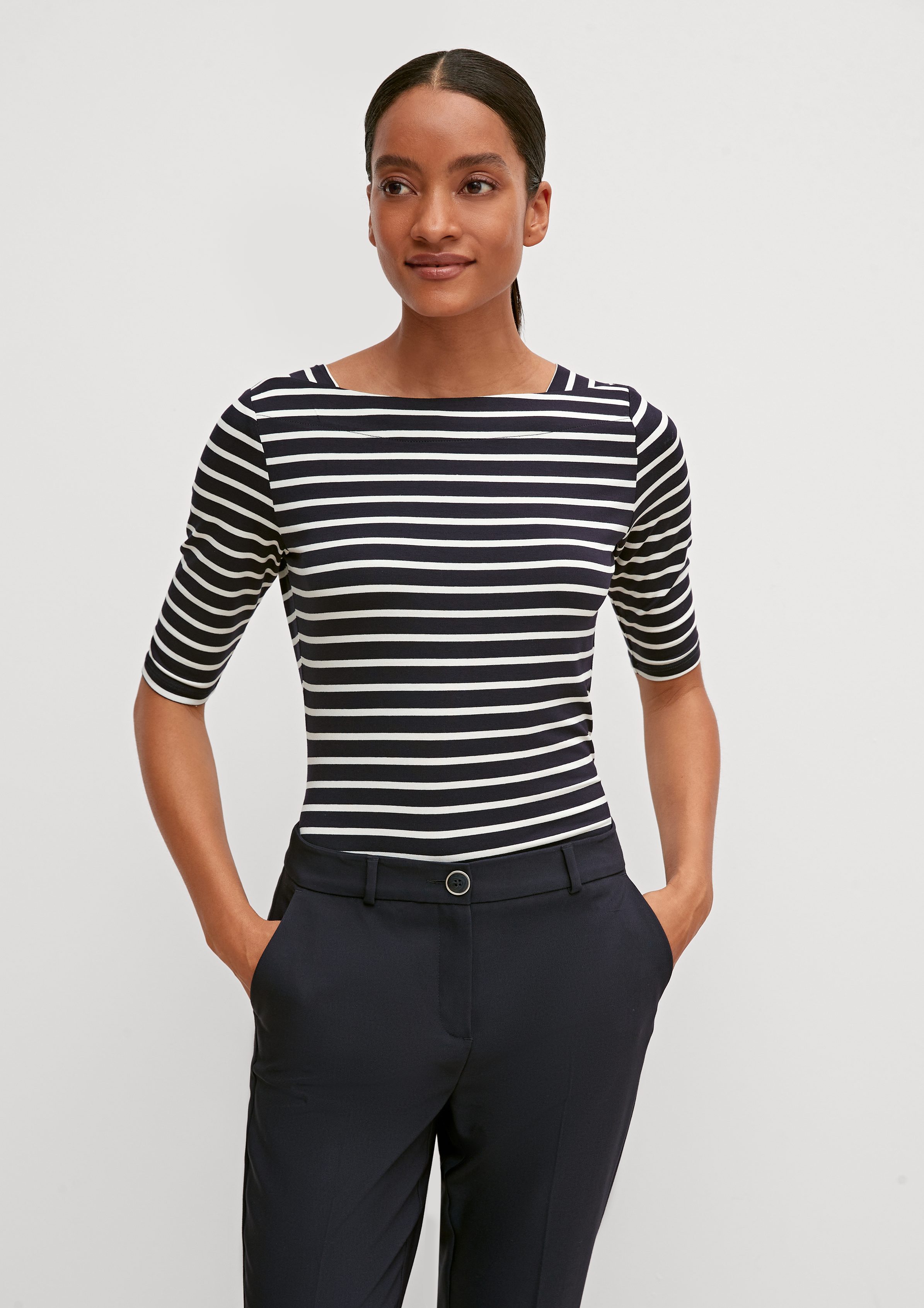 Comma Kurzarmshirt Streifenshirt im Slim Fit günstig online kaufen