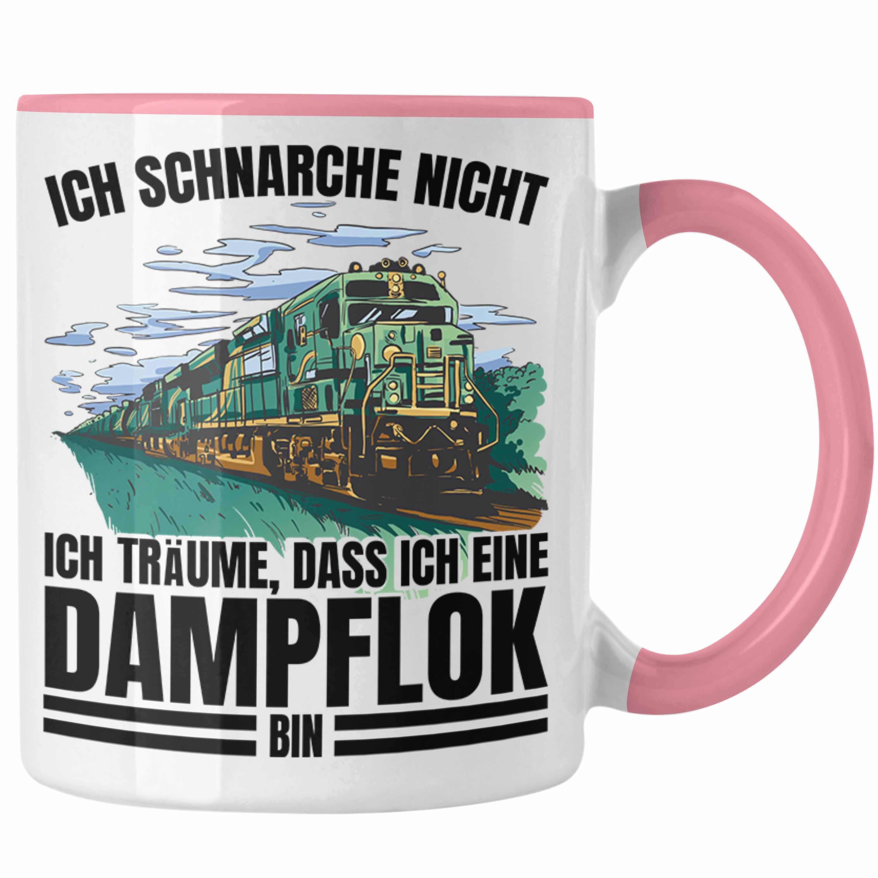 Trendation Tasse Trendation - Rosa Tasse Eisenbahn Schnarche Ich Geschenkidee für Spruch Nicht Lokomotive lokführer Dampflok Geschenk Männer für