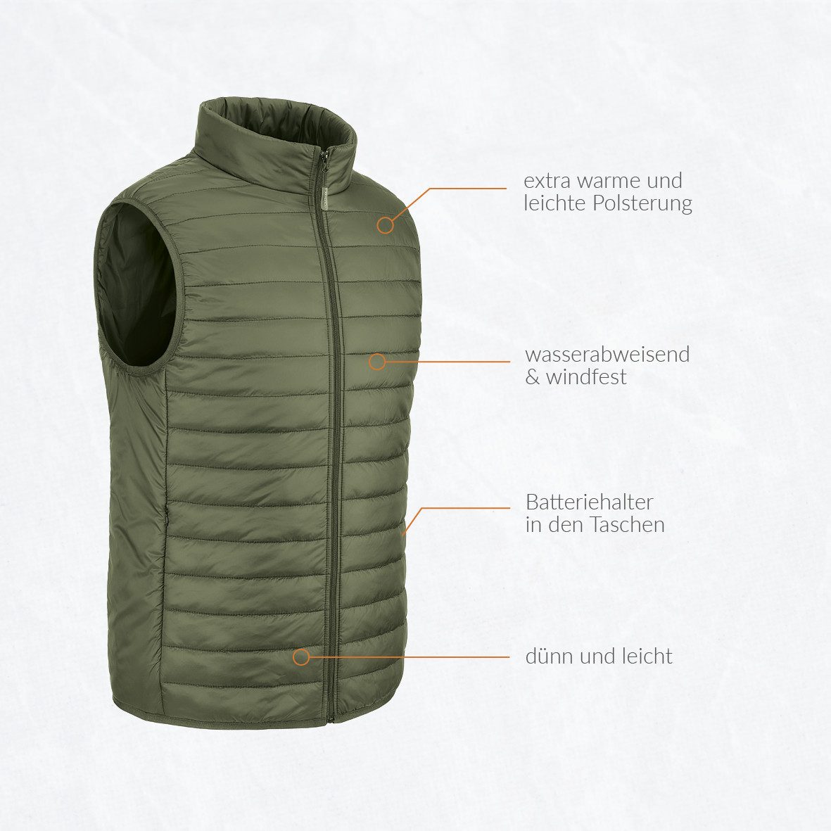 30seven Jagdweste beheizte Weste Regular Fit Herren - Khaki 5V Set inkl. 2 Powerbanks & Ladegeräte