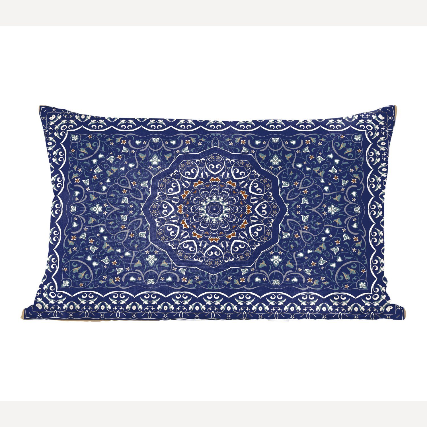 MuchoWow Dekokissen Persischer Teppich - Füllung, mit Wohzimmer Schlafzimmer Blau, - Dekokissen Teppich Mandala Zierkissen, - Dekoration