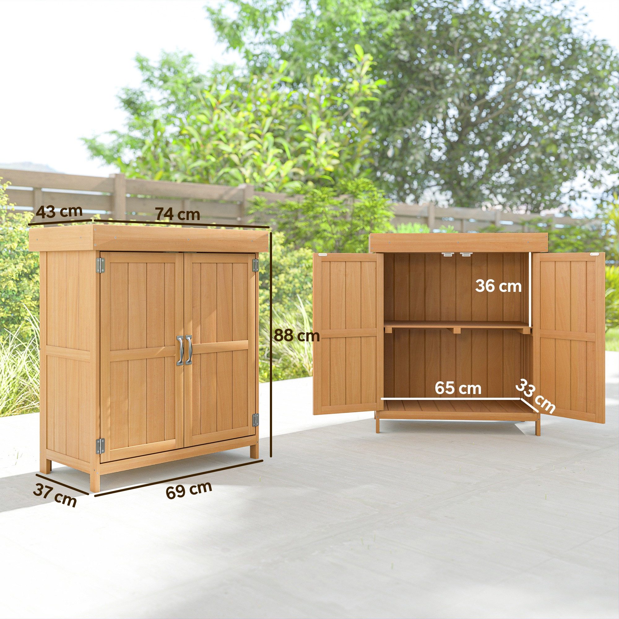 Outsunny Gerätehaus Gartenschrank Tannenholz, Geräteschuppen wetterfest 2 Fächern, BxT: 74x43 cm, (Geräteschuppen, 1 St., Gartenschrank), für Garten, Natur