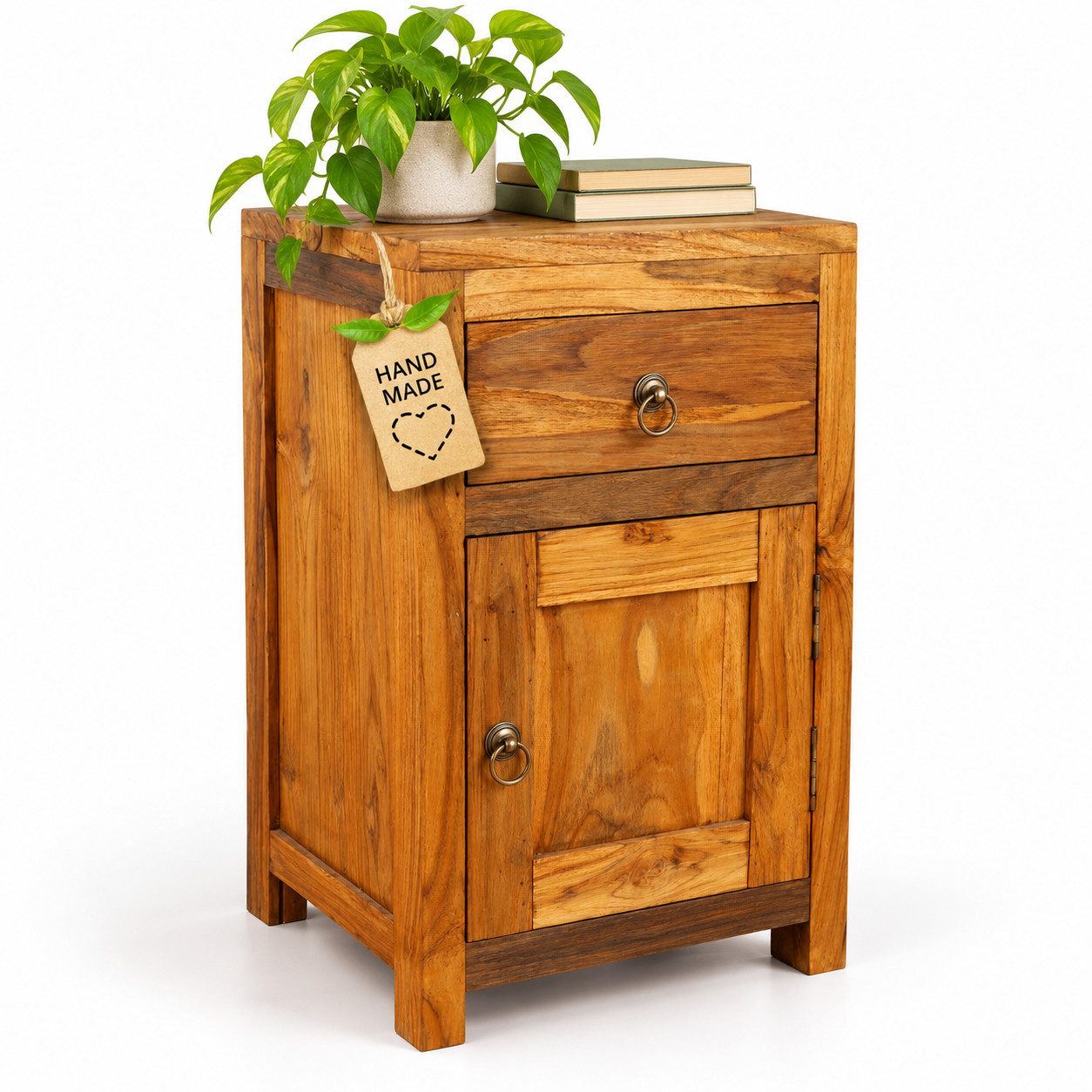 livasia Nachtschrank Teakholz aus Java - 38x38x60cm - rustikales Design handgefertigt