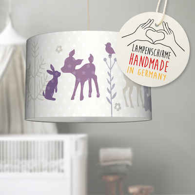 lovely label Pendelleuchte Lampe Häschen & Rehe lila/grau/beige - Kinderzimmer Lampe Baby, Plug & Shine, LED wechselbar