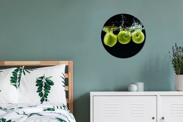 MuchoWow Wandsticker Äpfel - Obst - Wasser - Schwarz - Grün (1 St), Tapetenkreis für Kinderzimmer, Tapetenaufkleber, Rund, Wohnzimmer