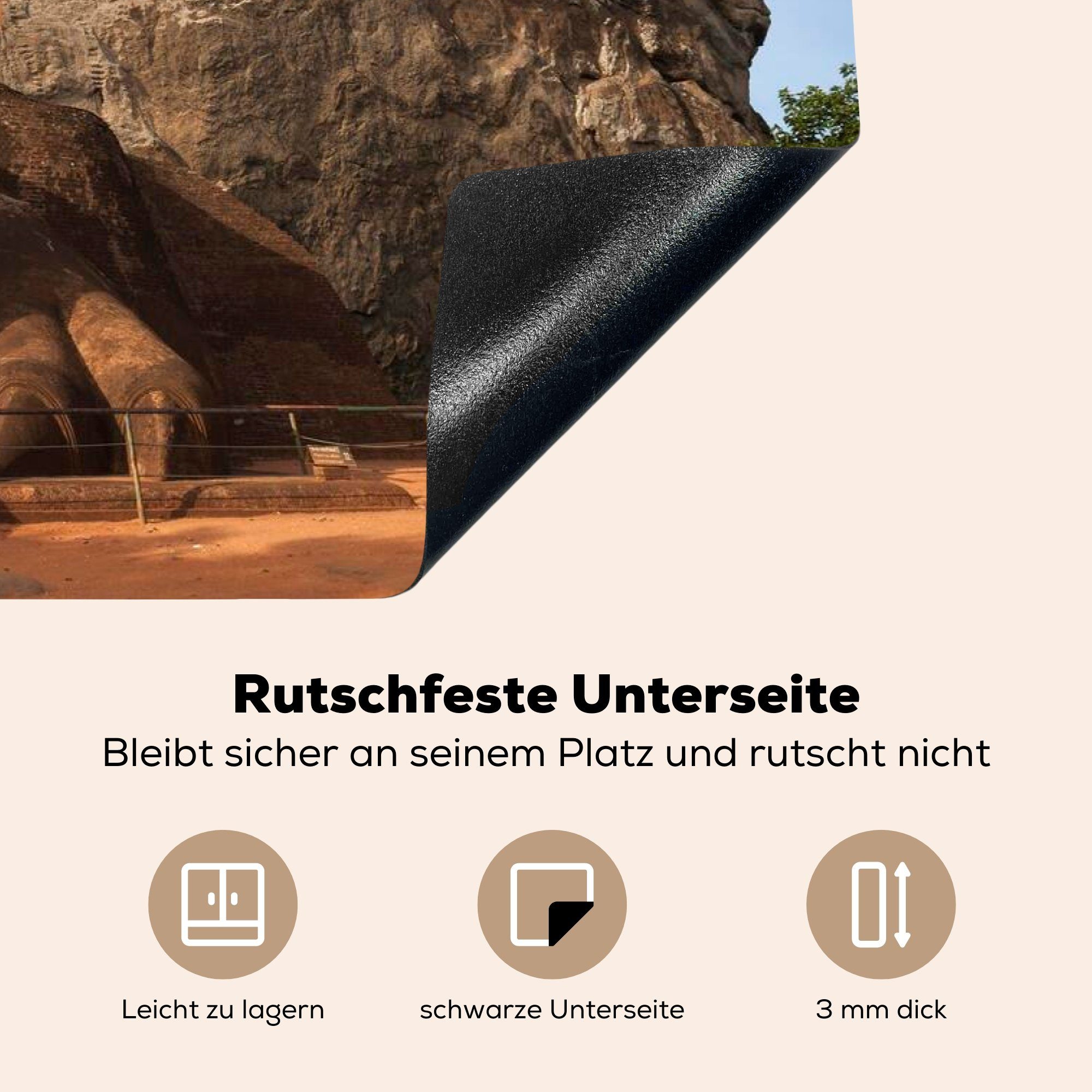 (1 dem Löwentreppe Schutz MuchoWow dem 81x52 Löwenfelsen, Induktionskochfeld tlg), oder cm, Die Ceranfeldabdeckung die Herdblende-/Abdeckplatte für Vinyl, küche, Sigiriya-Felsen auf