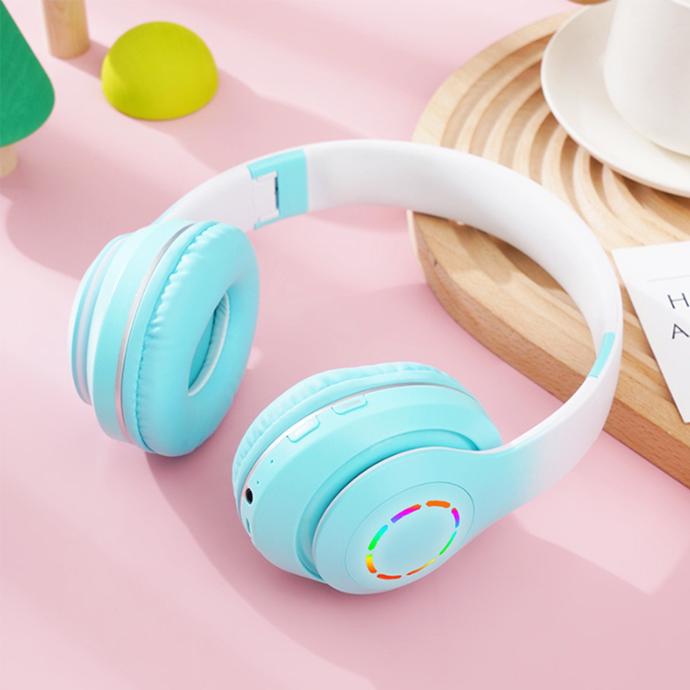 Diida Kopfhörer,Bluetooth-Kopfhörer,Over Ear Kabelloses Headset Funk-Kopfhörer Farbverlauf Grün | Funkkopfhörer