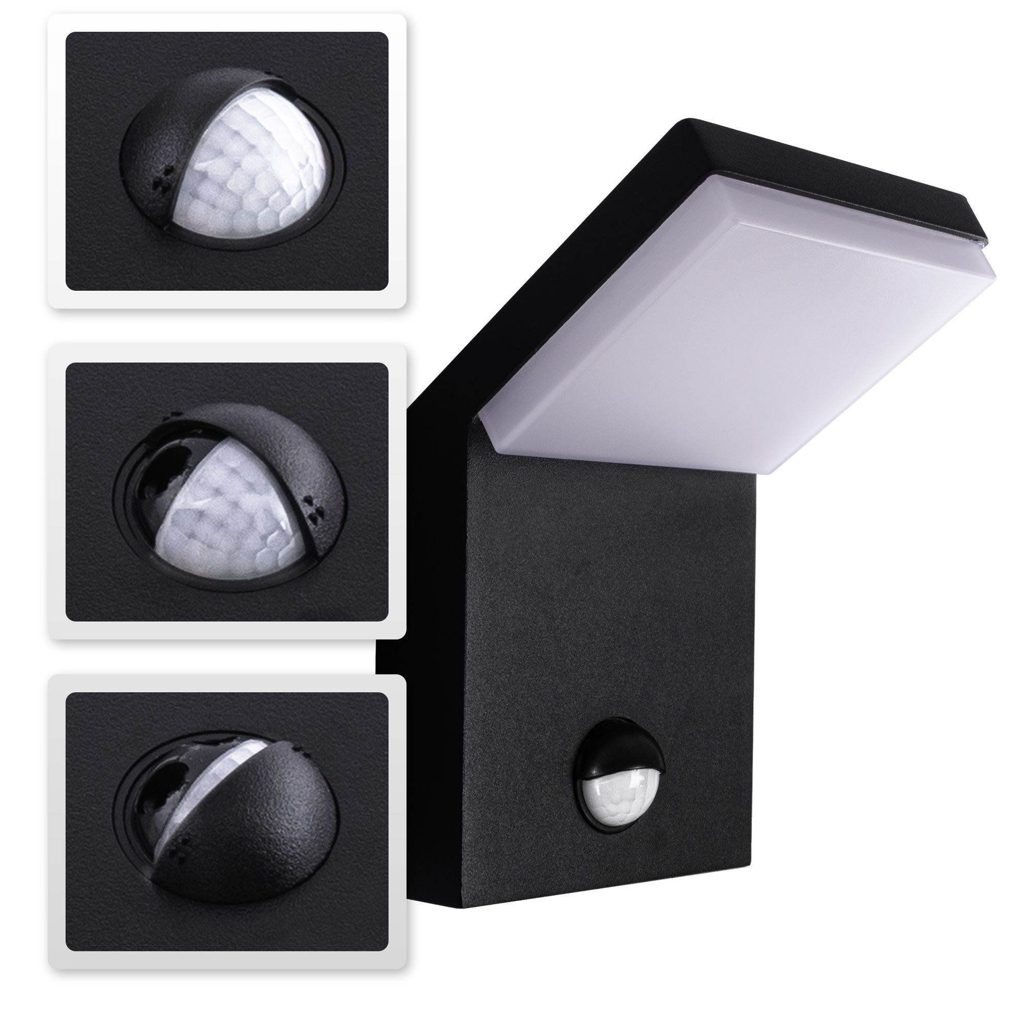 Maxkomfort LED Außen-Wandleuchte mit/ohne Bewegungsmelder - Wandlampe 9W Warmweiß 3000K IP44, mit Bewegungsmelder, LED fest integriert, Warmweiß, 3000K, Außenlampe für Hauswand, Eingang, Garage, Garten, Terrasse & Balkon