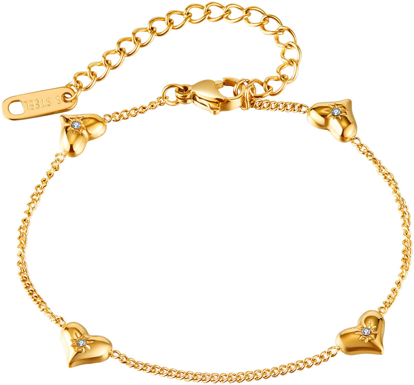 Firetti Armband Schmuck Geschenk Edelstahl Armschmuck Ankerkettengliederung Herzen, mit Zirkonia (synth)