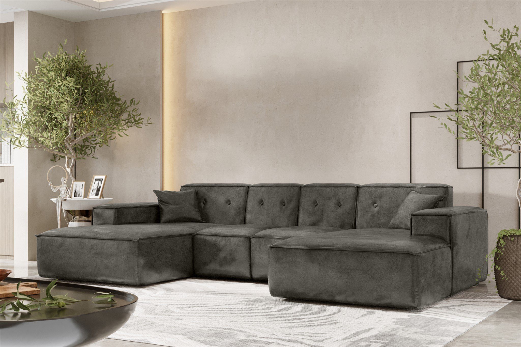 Fun Möbel Wohnlandschaft Sofa U-Form CESINA XS Vintage Look, inkl. 2 Zierkissen, Rundumbezug