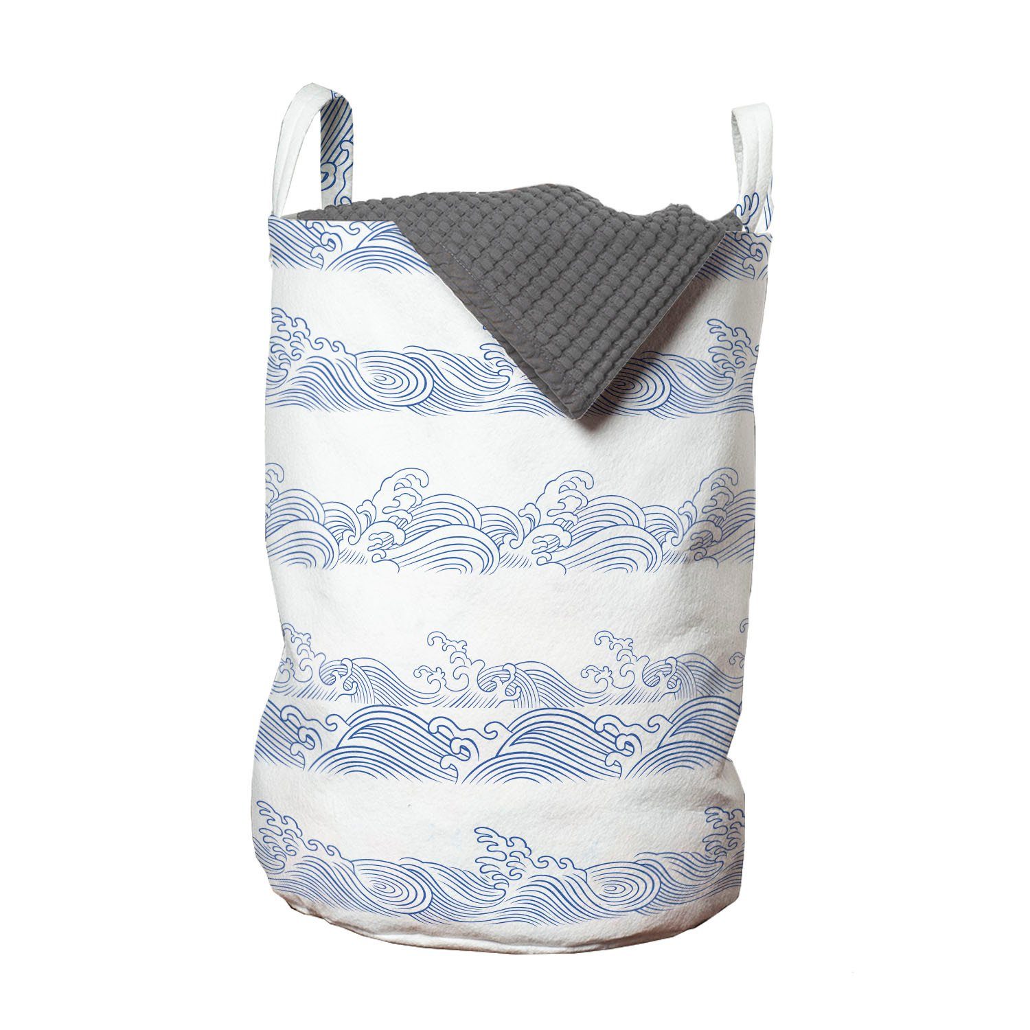 Waschsalons, Abstrakt mit Muster Wäschesäckchen Seeozean Kordelzugverschluss Wäschekorb Abakuhaus Welle für Griffen