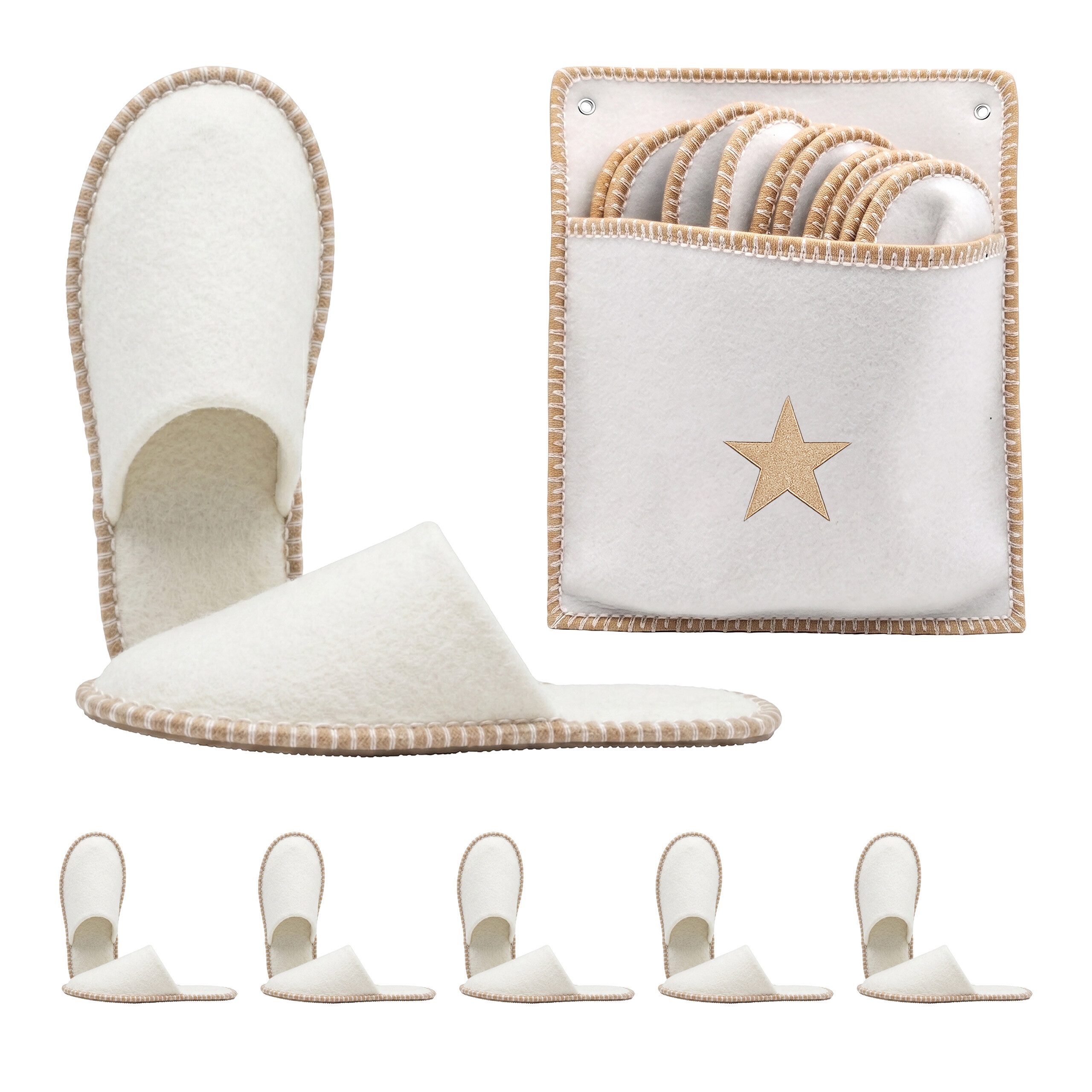relaxdays 6 Paar Gästehausschuhe aus Filz Pantoffel Beige, G
