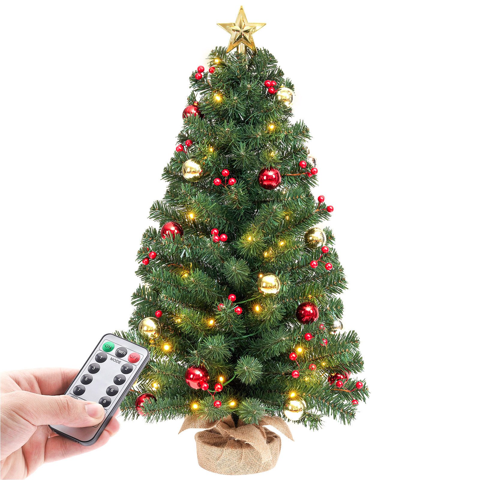 Yorbay Künstlicher Weihnachtsbaum Mini Weihnachtsbaum mit warmweiß LEDs, 8 Licht Modi, Batterie betrieben, für Weihnachten, Advent, künstlich, Geschmückt