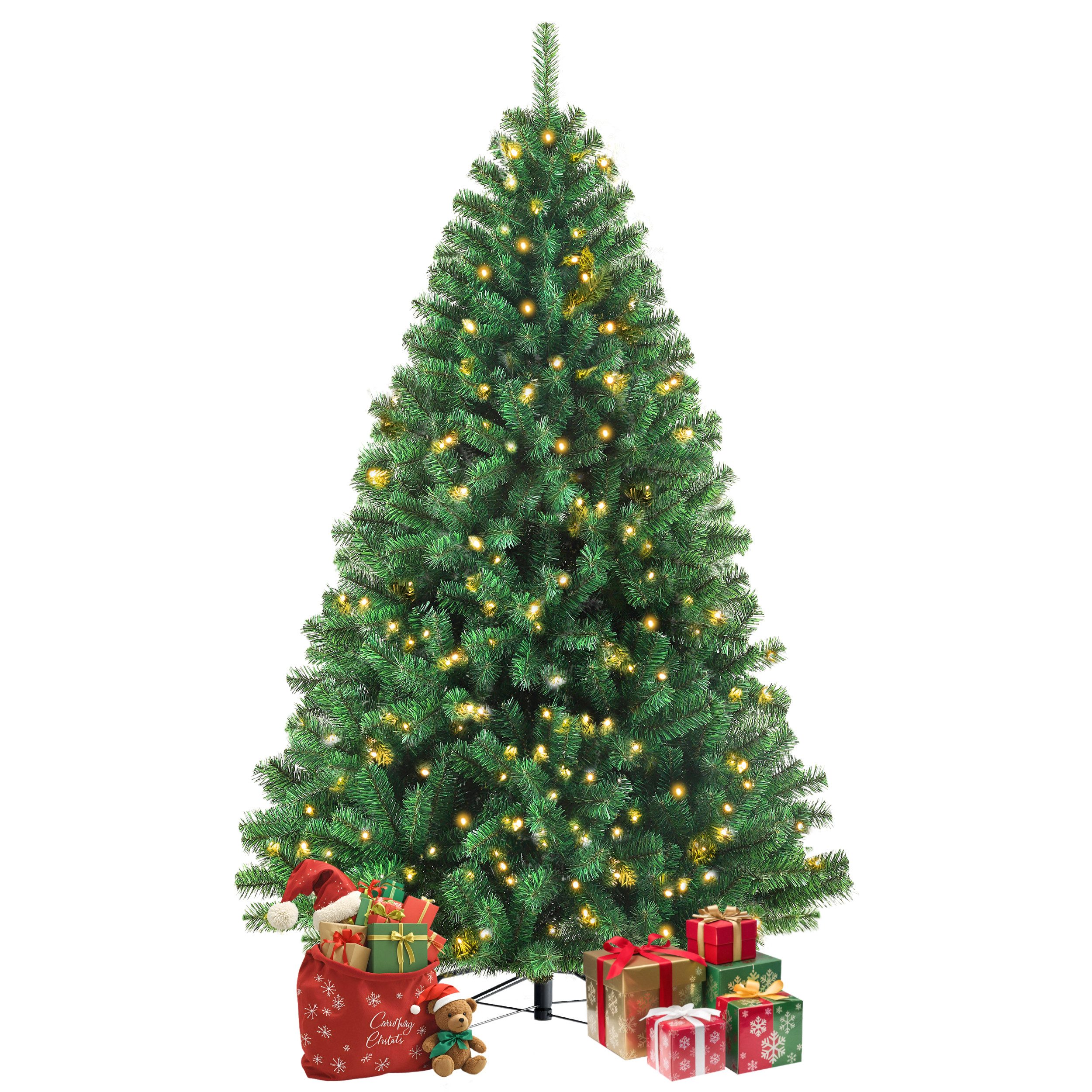 Vankel Künstlicher Weihnachtsbaum PVC Tannenbaum,180cm Weihnachtsbaum Christbaum, mit beleuchtung schmuck, Höhe 180 cm, mit beleuchtung christmas tree, warme LED-Lichter und 8 Lichtmodi