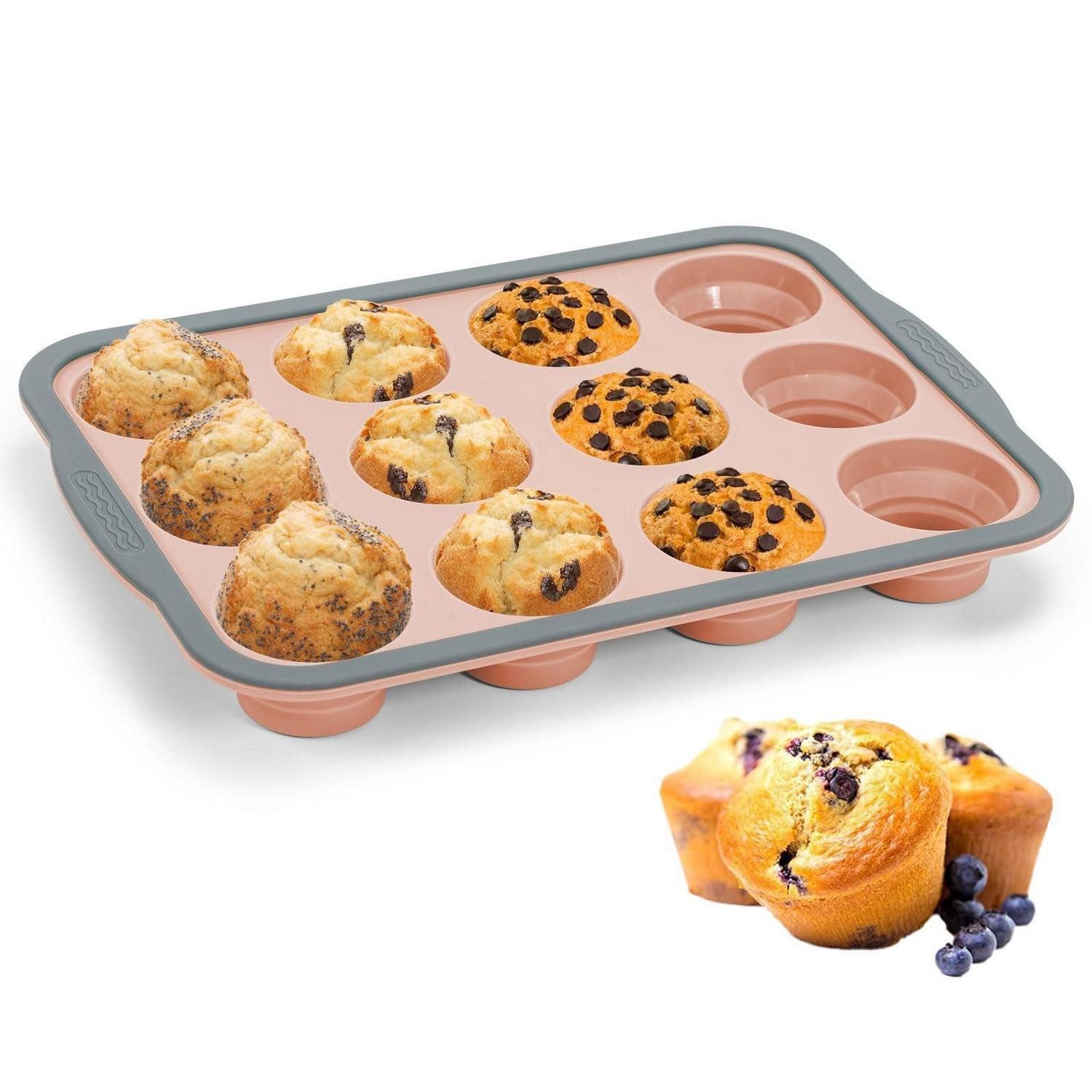 LuxusKollektion Muffinform Muffinblech Silikon 12er Rosa mit Metallrahmen, (12-tlg)