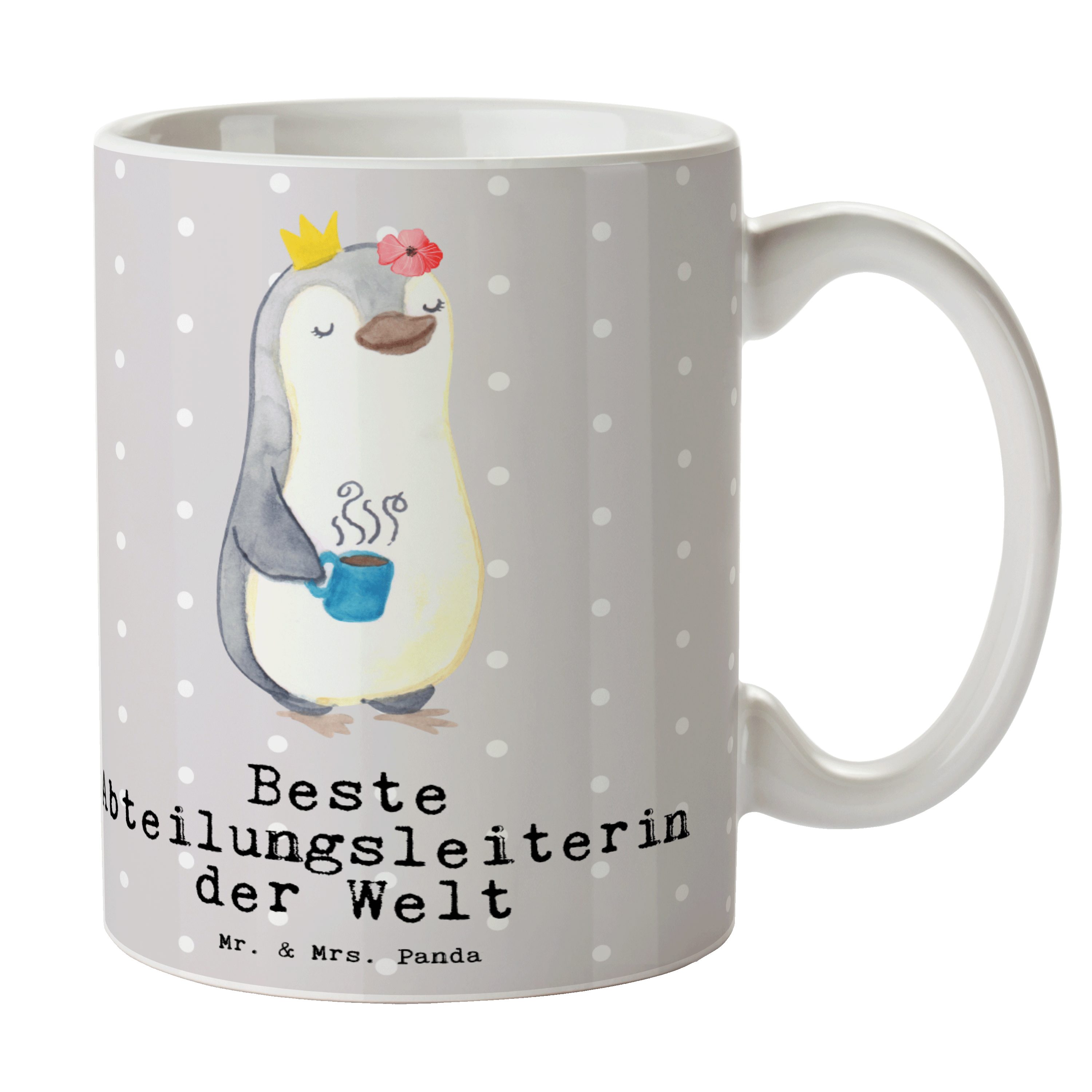 Mr. & Mrs. Panda Tasse Pinguin Beste Abteilungsleiterin der Welt - Grau Pastell - Geschenk, Keramik