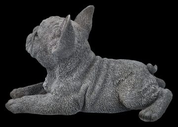 Figuren Shop GmbH Tierfigur Französische Bulldogge Welpe Figur liegend grau - Dekofigur Tierdeko