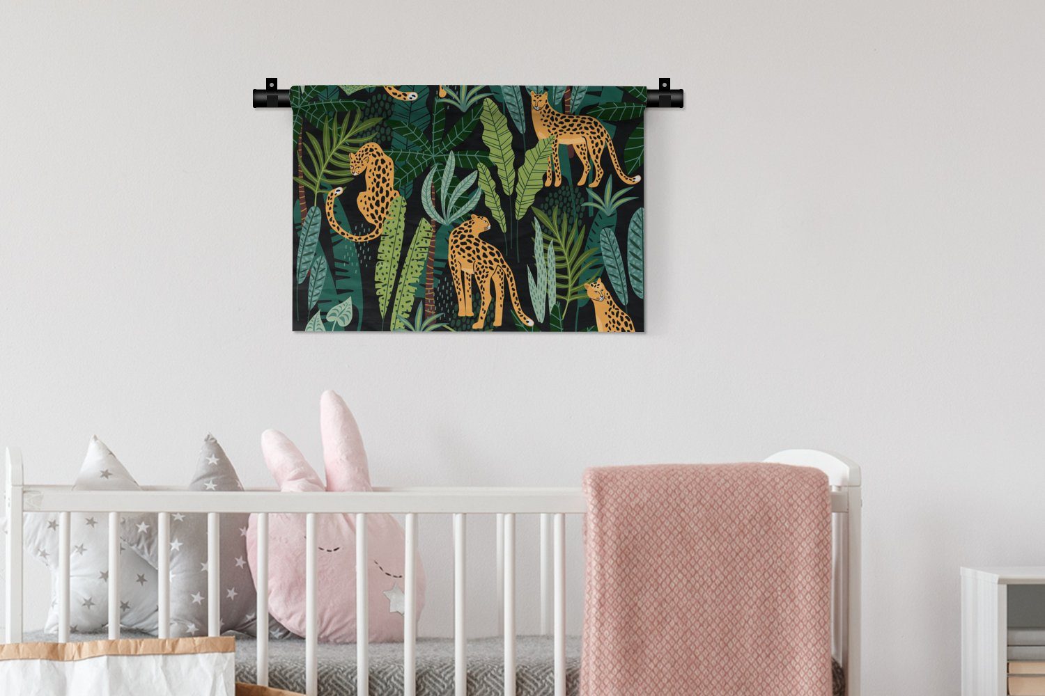 - Kinderzimmer - Dschungel Mädchen Wandbehang, - - Jungen Pflanzen, Schlafzimmer, Wanddekoobjekt für Kleid, Muster - Panther MuchoWow Wanddeko Wohnzimmer,