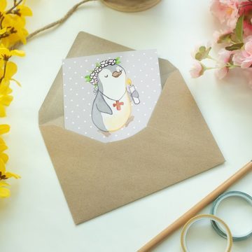 Mr. & Mrs. Panda Grußkarte Pinguin Kommunion Mädchen - Grau Pastell - Geschenk, Einladungskarte, Hochglänzende Veredelung