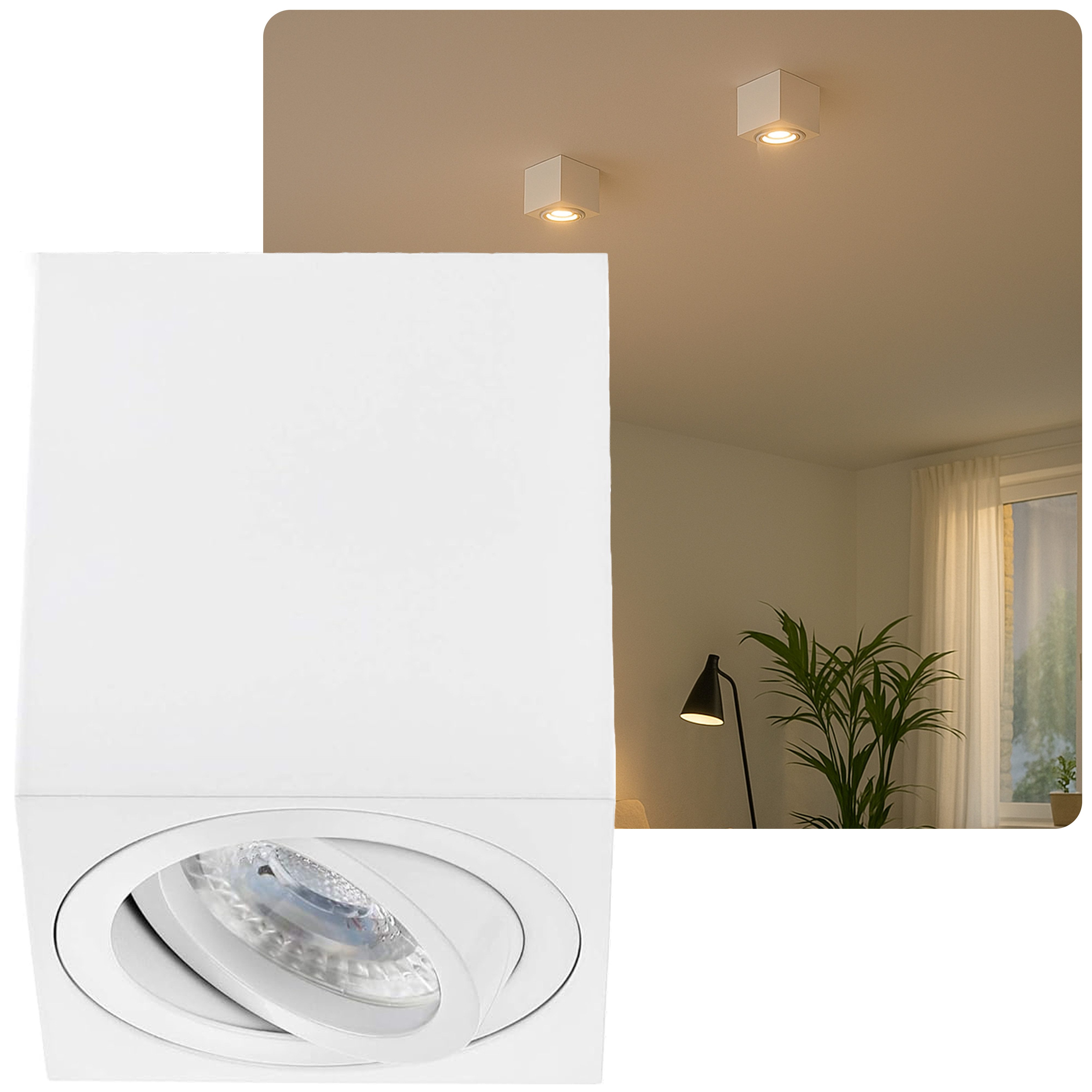 Sweet LED LED Deckenspots GU10 Aluminium Aufbauspot eckig 7W schwenkbar 230V, Leuchtmittel wechselbar, Warmweiß, Deckenaufbauleuchte, Aufbaustrahler, schwenkbar