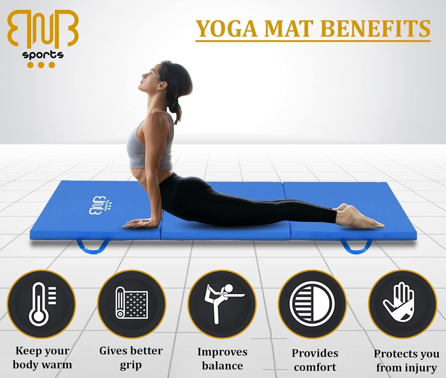 BNB SPORTS Sportmatte Premium Tri-Folding Thick Gymnastic Mat & Home Sports