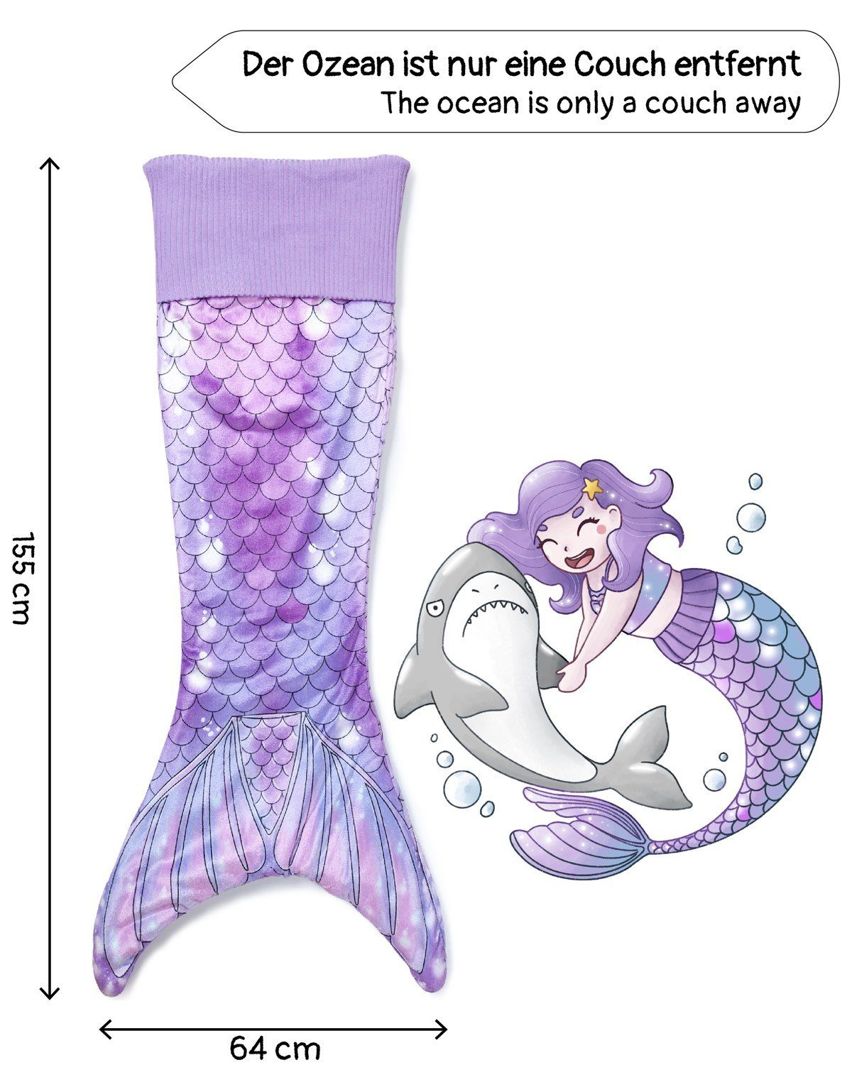 Corimori Deckenschlafsack Meerjungfrau flauschige Kuschel-Decke, Schlafsack (Packung, Geschenk), Einheitsgröße, Mermaid, Meerjungfrauenflosse für Erwachsene, Damen