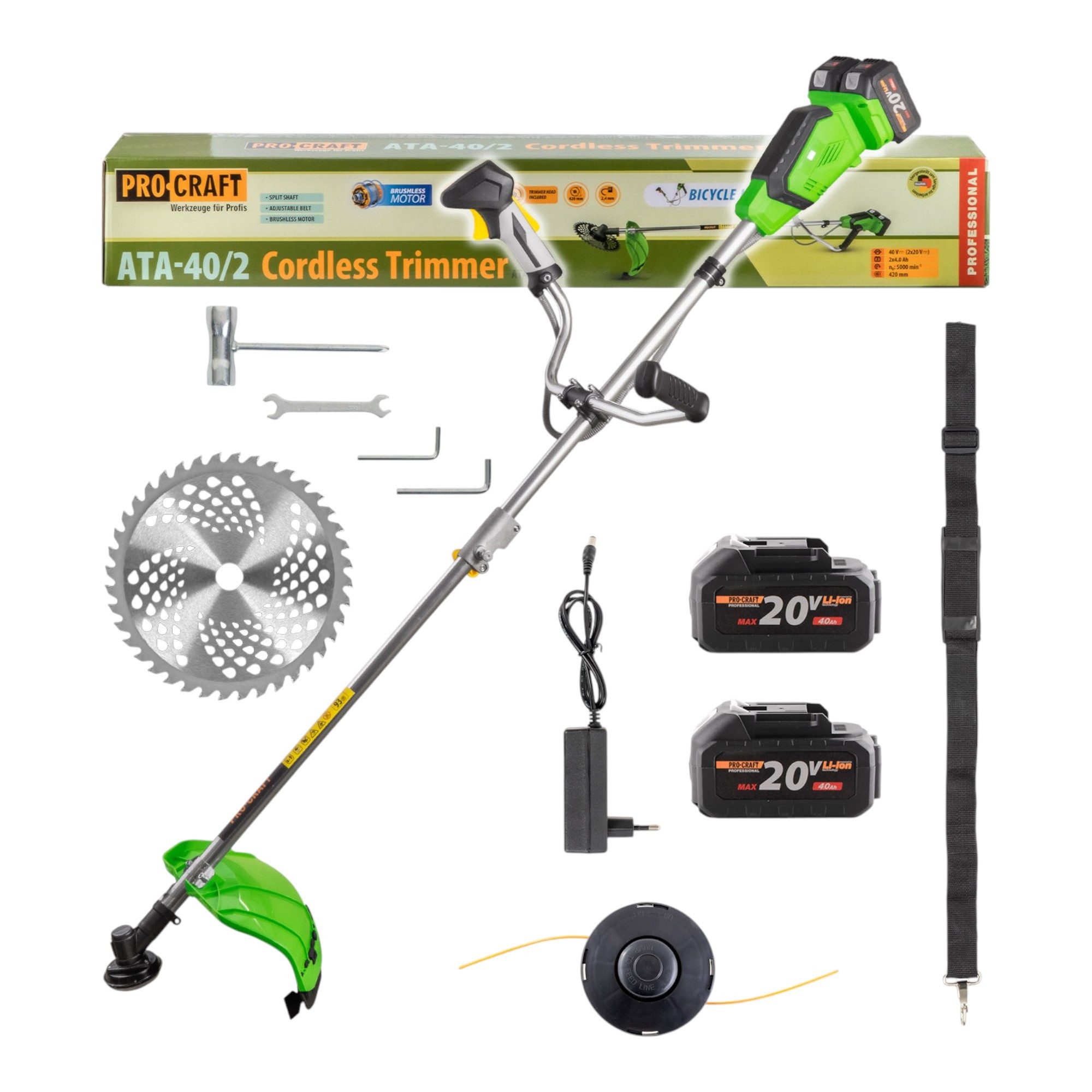 PRO CRAFT Akku-Freischneider ATA-40/2 Akku Freischneider 40 V (2x 20 V) 420 mm Brushless + 2x