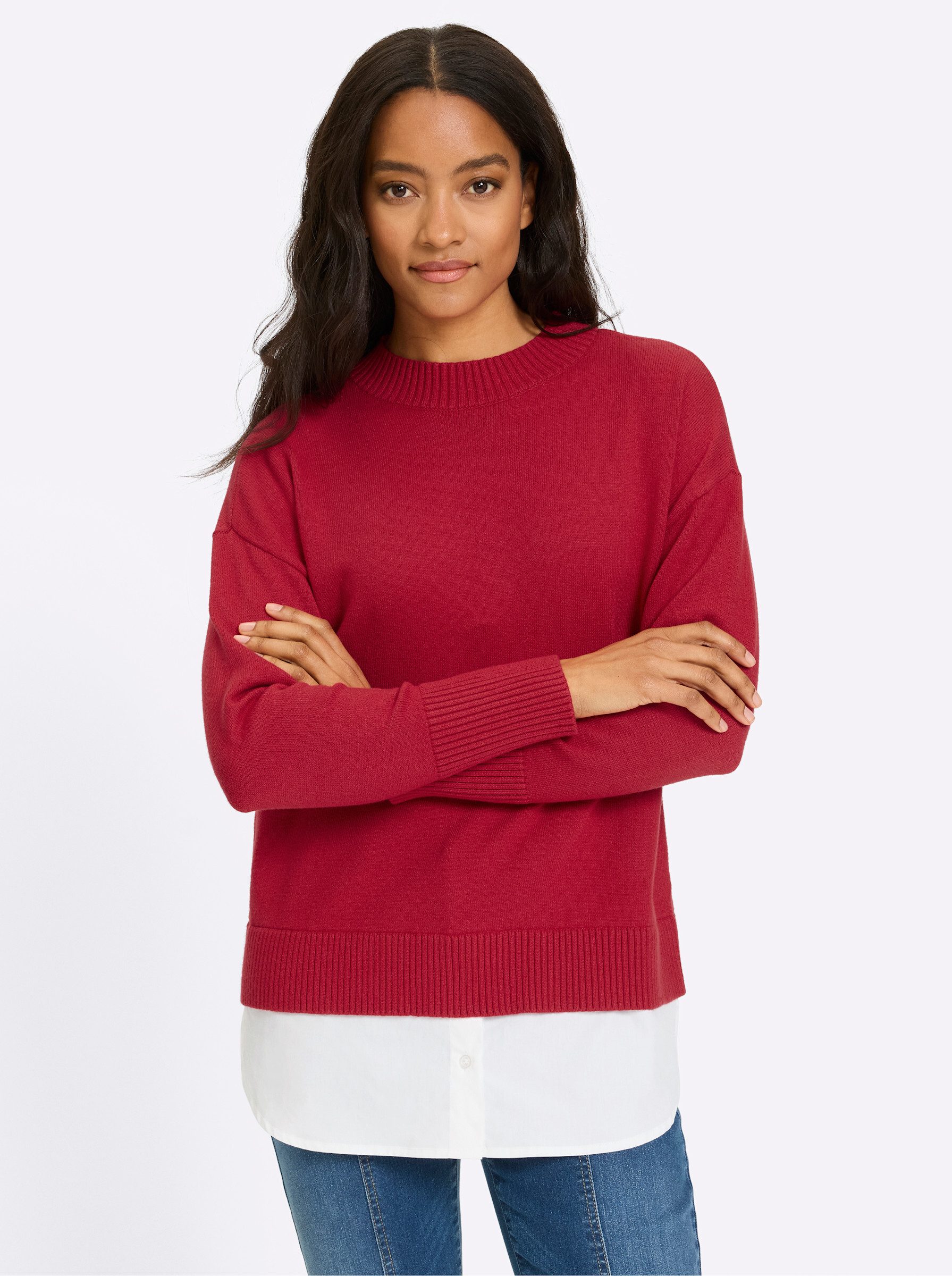 Strickpullover 2-in-1-Pullover Langarm Feinstrick