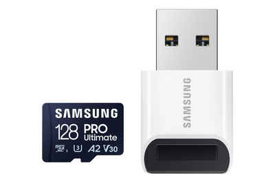 Samsung Pro Ultimate MicroSD Speicherkarte (128 GB, 200 MB/s Lesegeschwindigkeit, mit USB-Kartenleser)