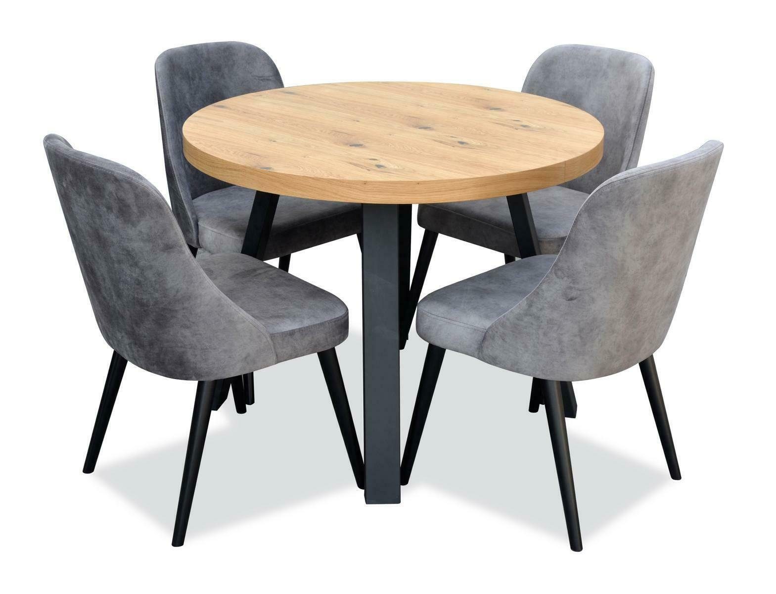 JVmoebel Essgruppe, Runder Esszimmer + 4 Stühle Stuhl Set Garnitur Rund  Tisch Holz 5tlg
