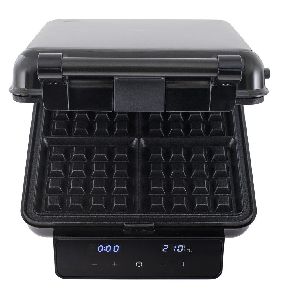 ADLER EUROPE 4-in-1-Sandwichmaker AD 3096 Sandwichtoaster, Waffeleisen und Kontaktgrill, 2200 W, Temperaturregelung, Antihaftbeschichtung, Schwarz/Silber