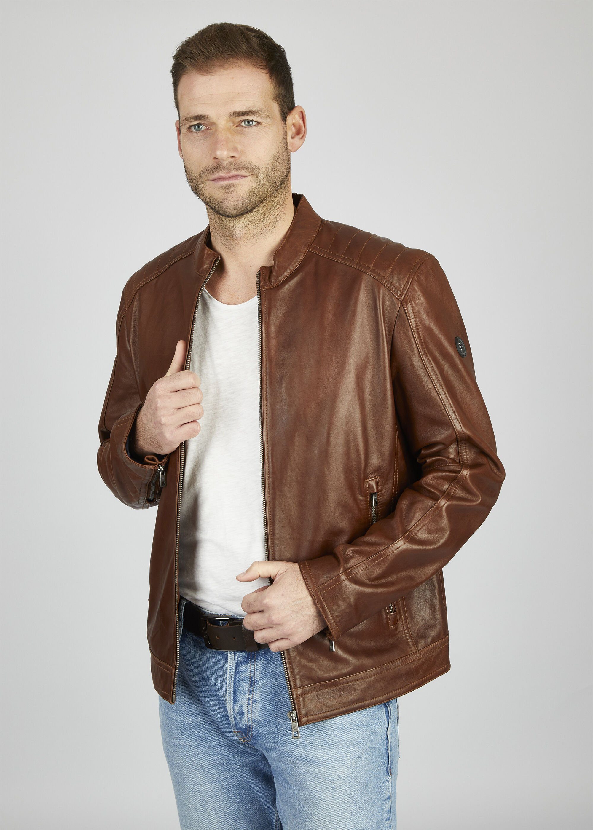 bugatti Lederjacke BUAPOLLO (1-St) mit Schultersteppung günstig online kaufen