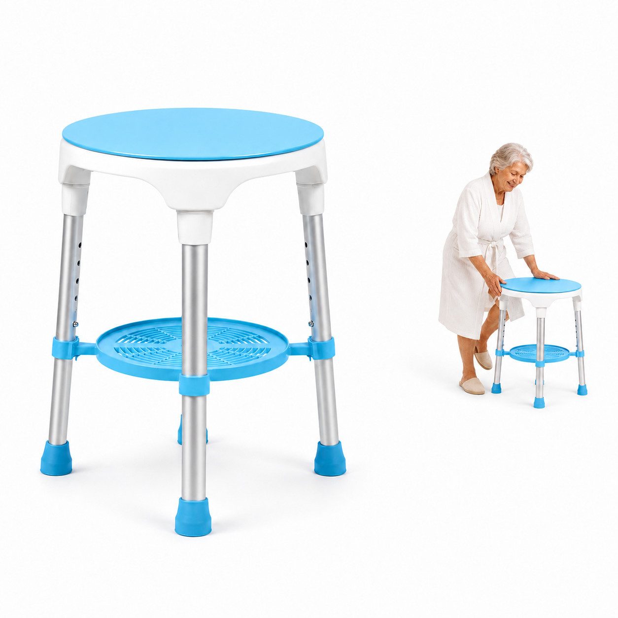 VEKROBOT Badhocker Duschhocker 360° drehbar – rutschfest, für Senioren & Schwangere (1 St., Einfache Montage – werkzeugfrei & schnell), Rutschfeste Fußkappen leicht zu reinigen und hygienisch