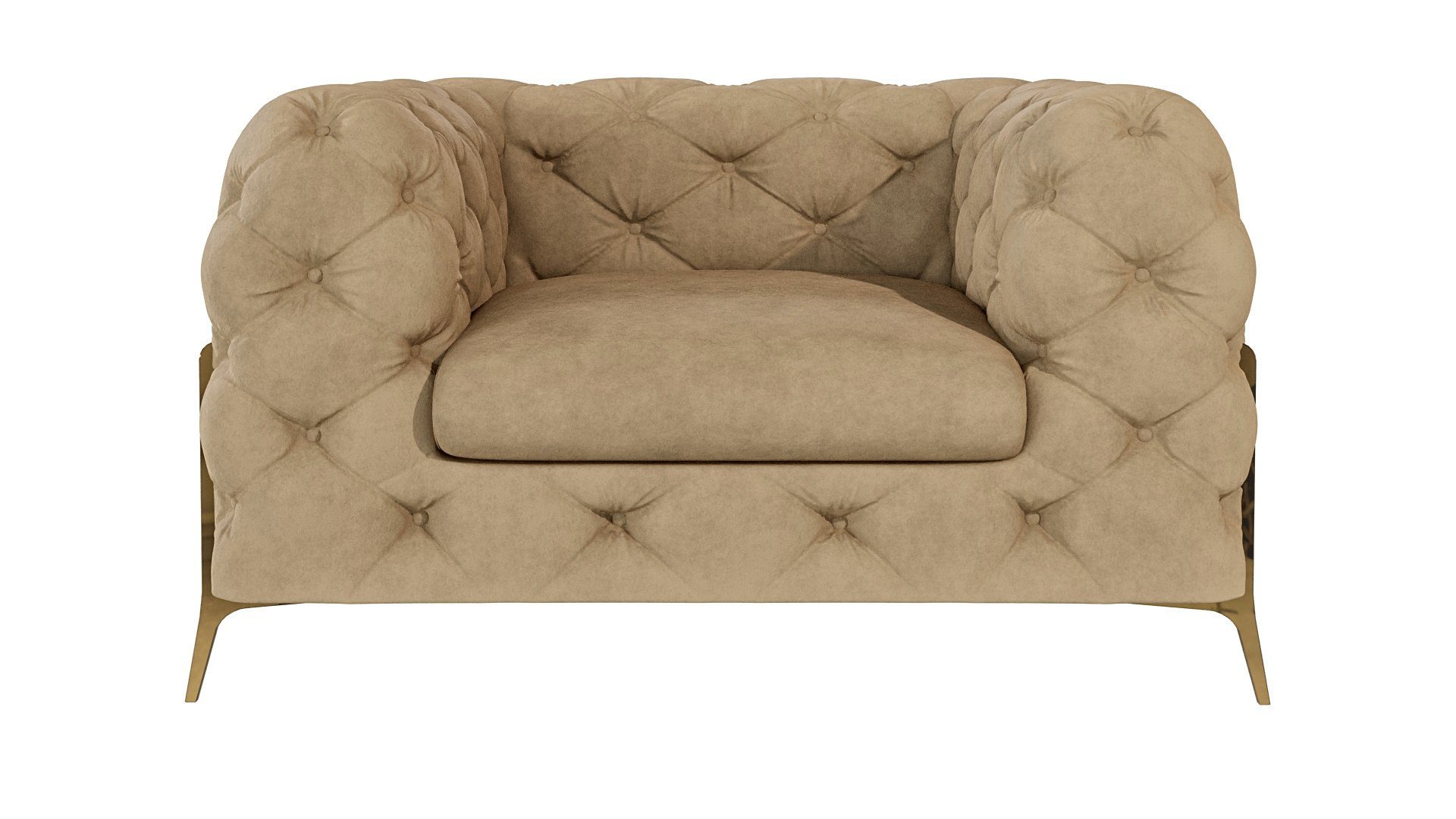 Ashley mit S-Style Metall Füßen, Chesterfield-Sessel Wellenfederung Goldene Möbel Beige mit